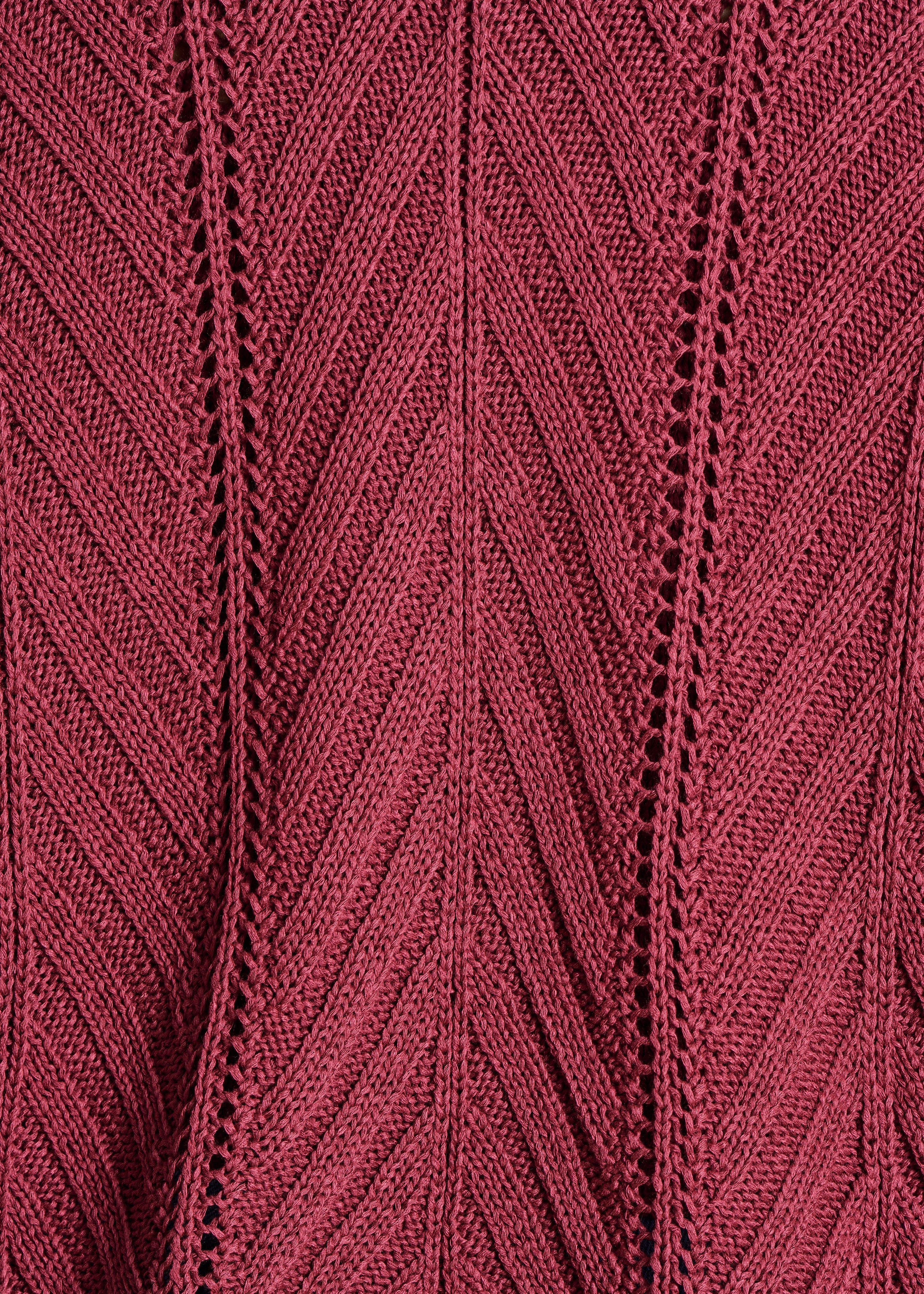 Open burgundy vest in openwork crochet knit