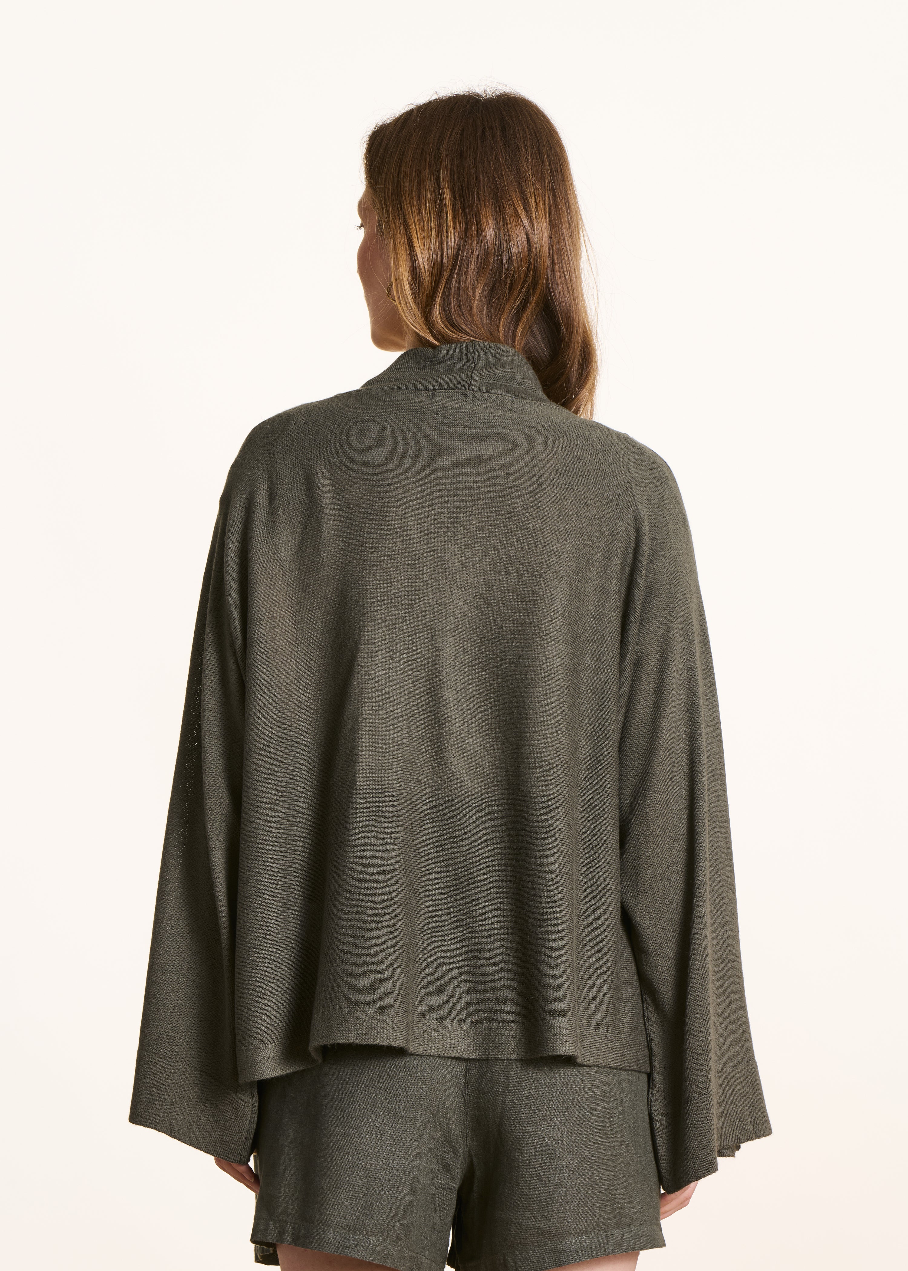 Loose open khaki cardigan with soft knit
