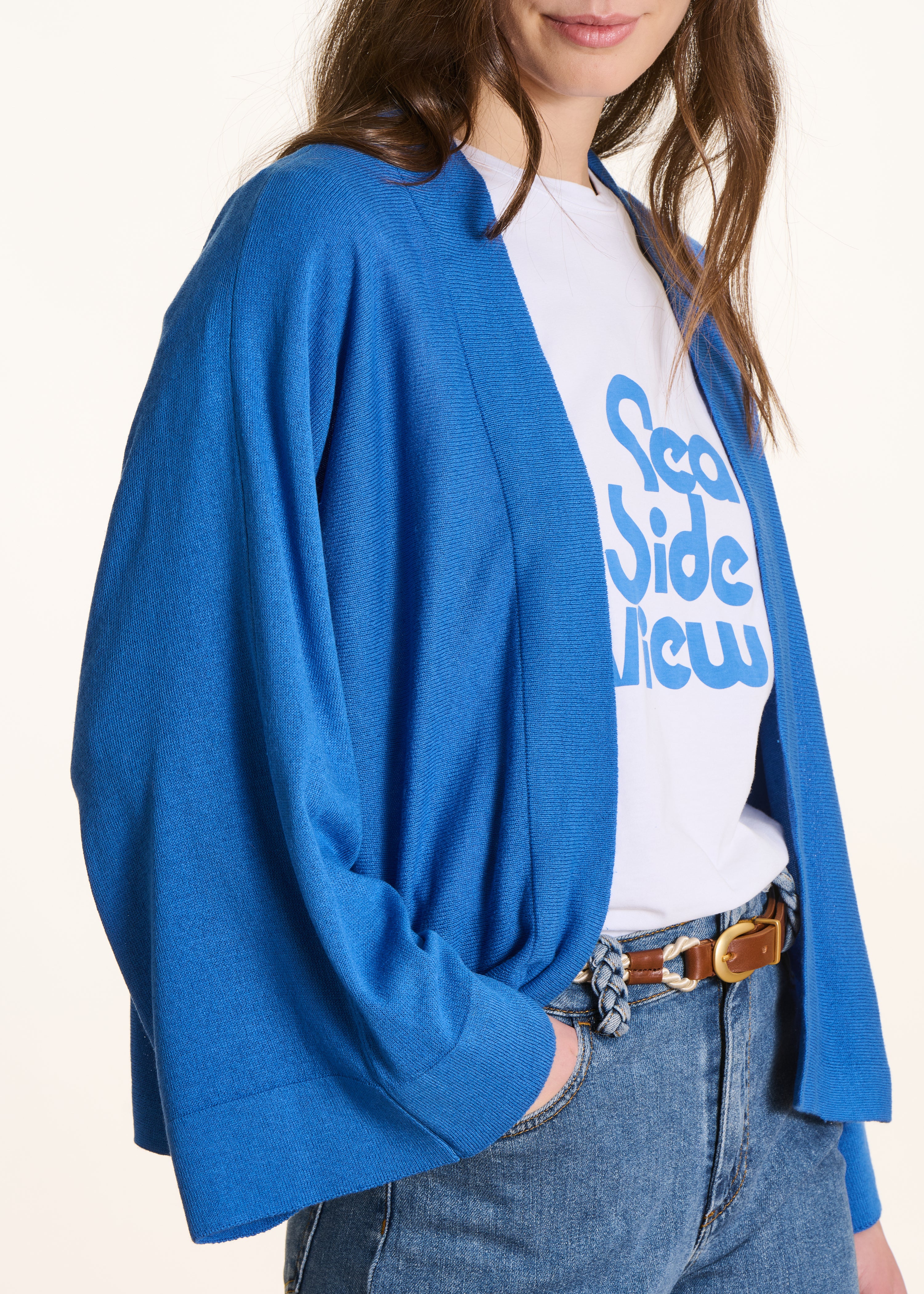 Loose open blue cardigan with soft knit