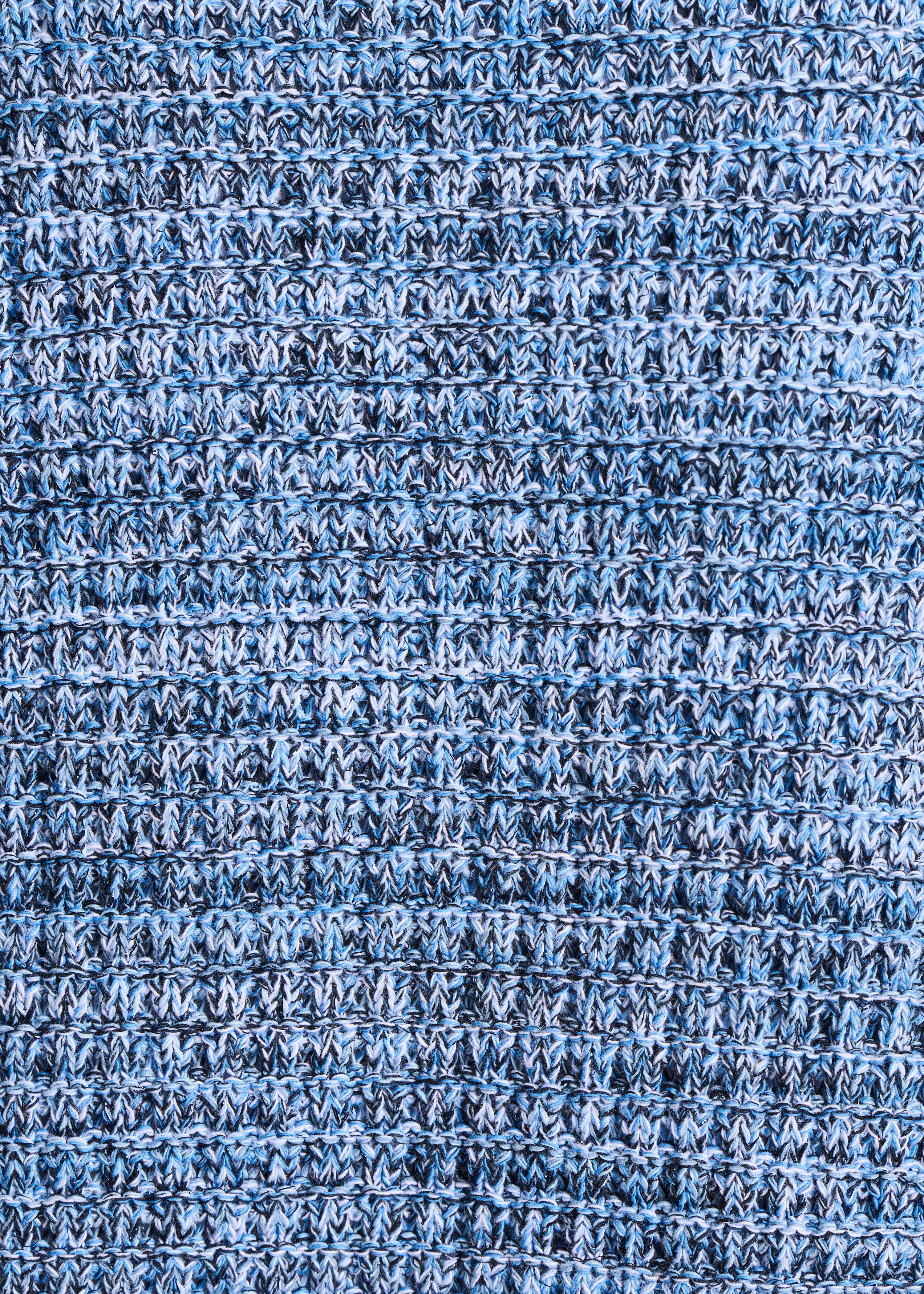 Offene blaue Strickjacke aus meliertem Strickstoff
