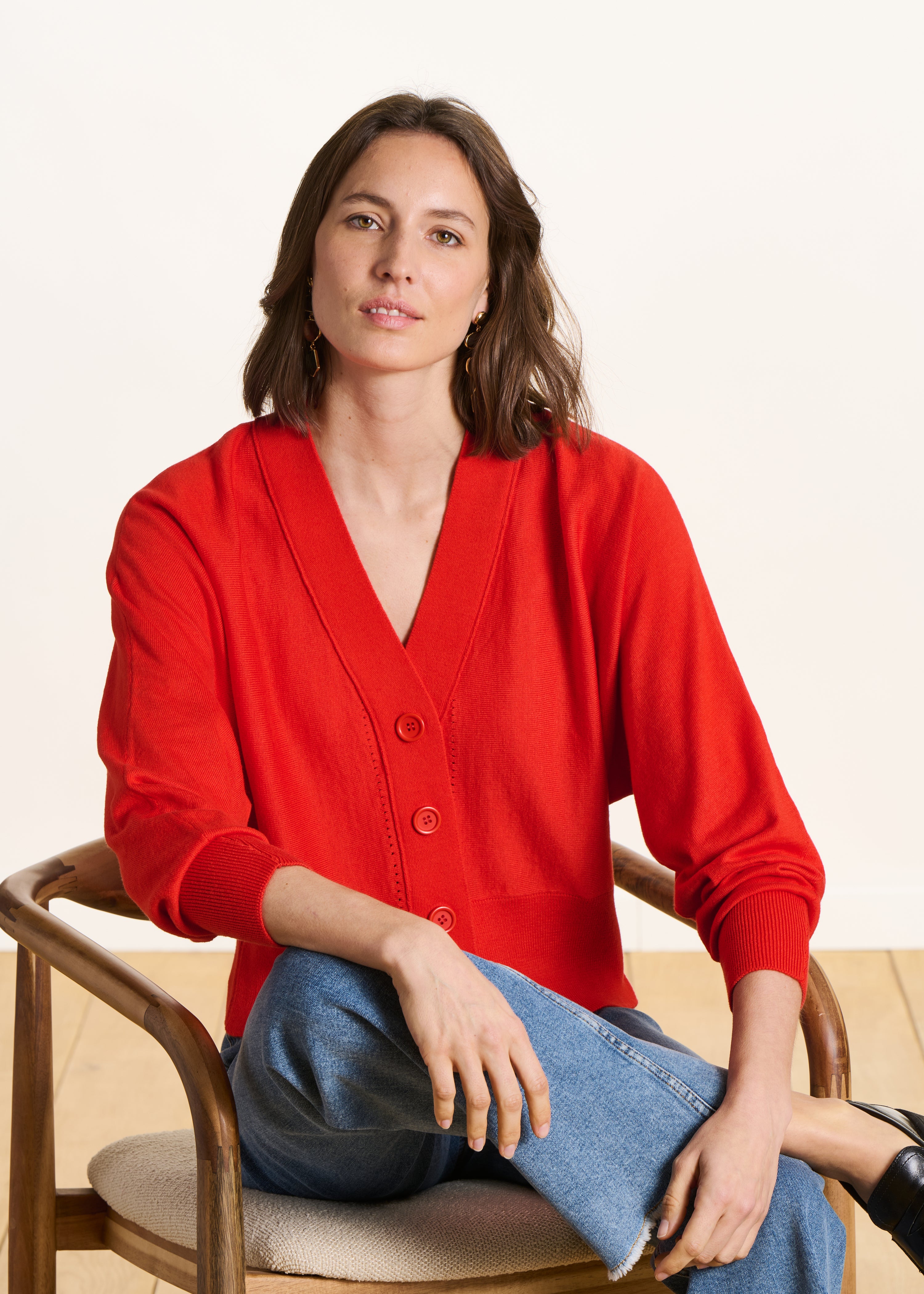 Gilet rosso ampio in maglia fine