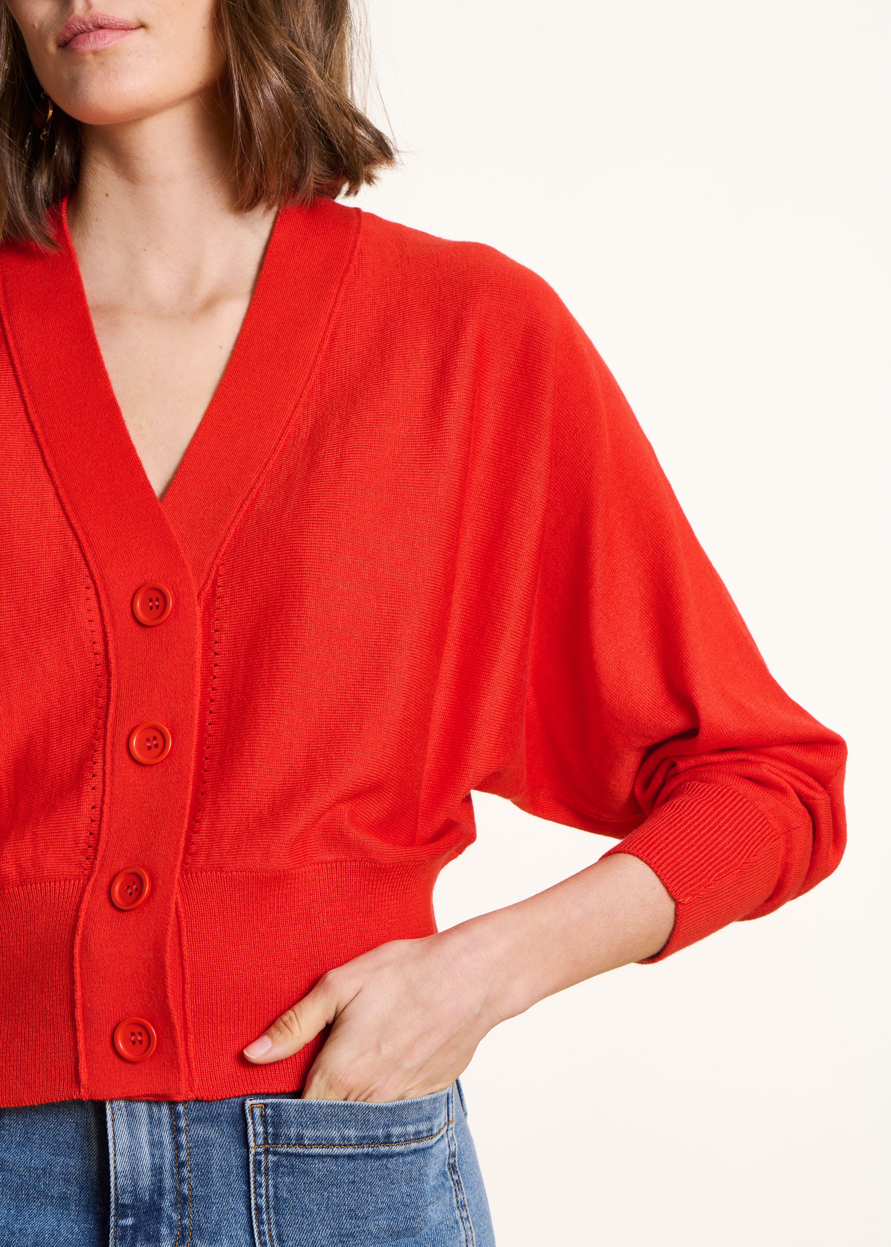 Gilet rosso ampio in maglia fine