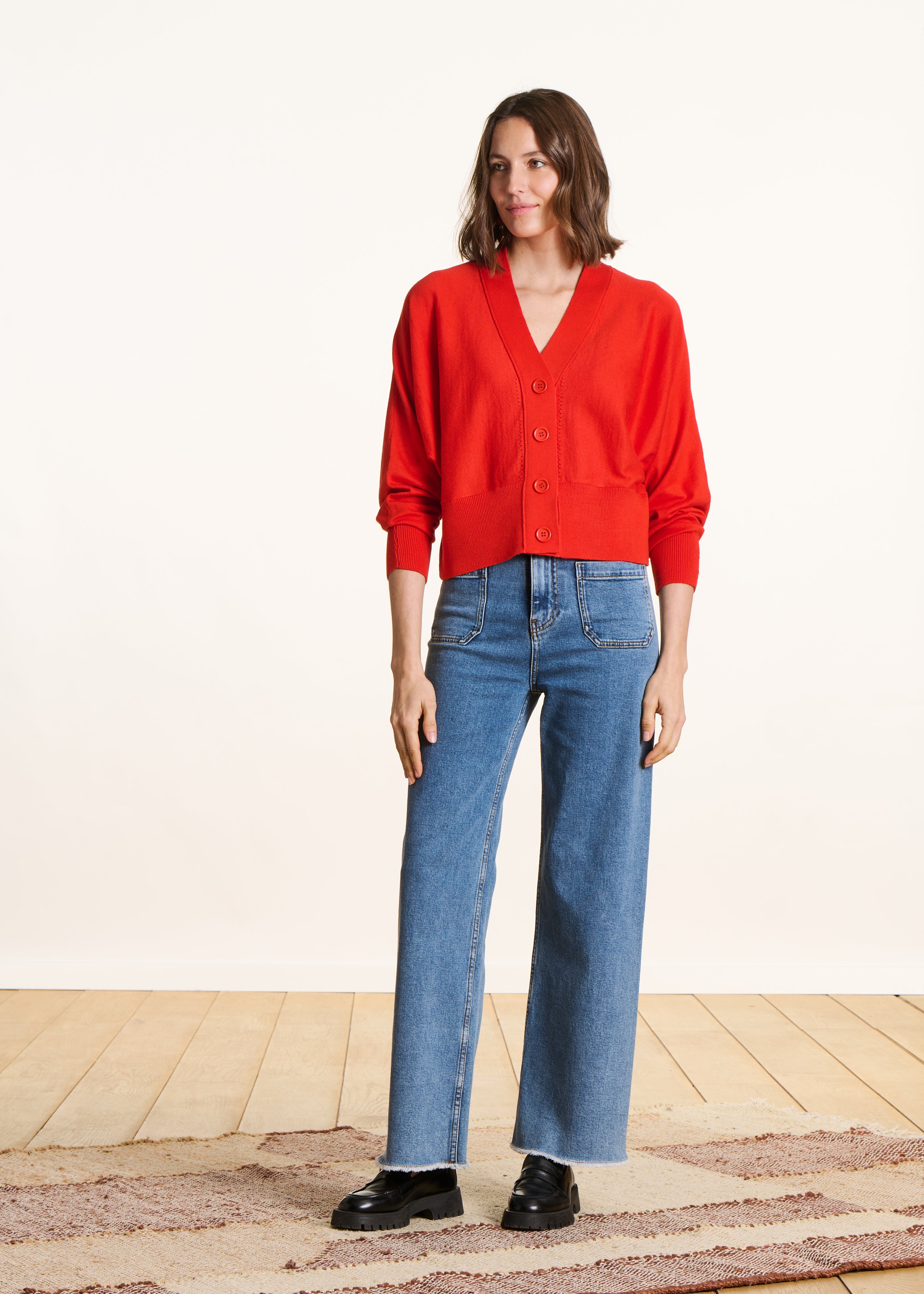 Gilet rosso ampio in maglia fine