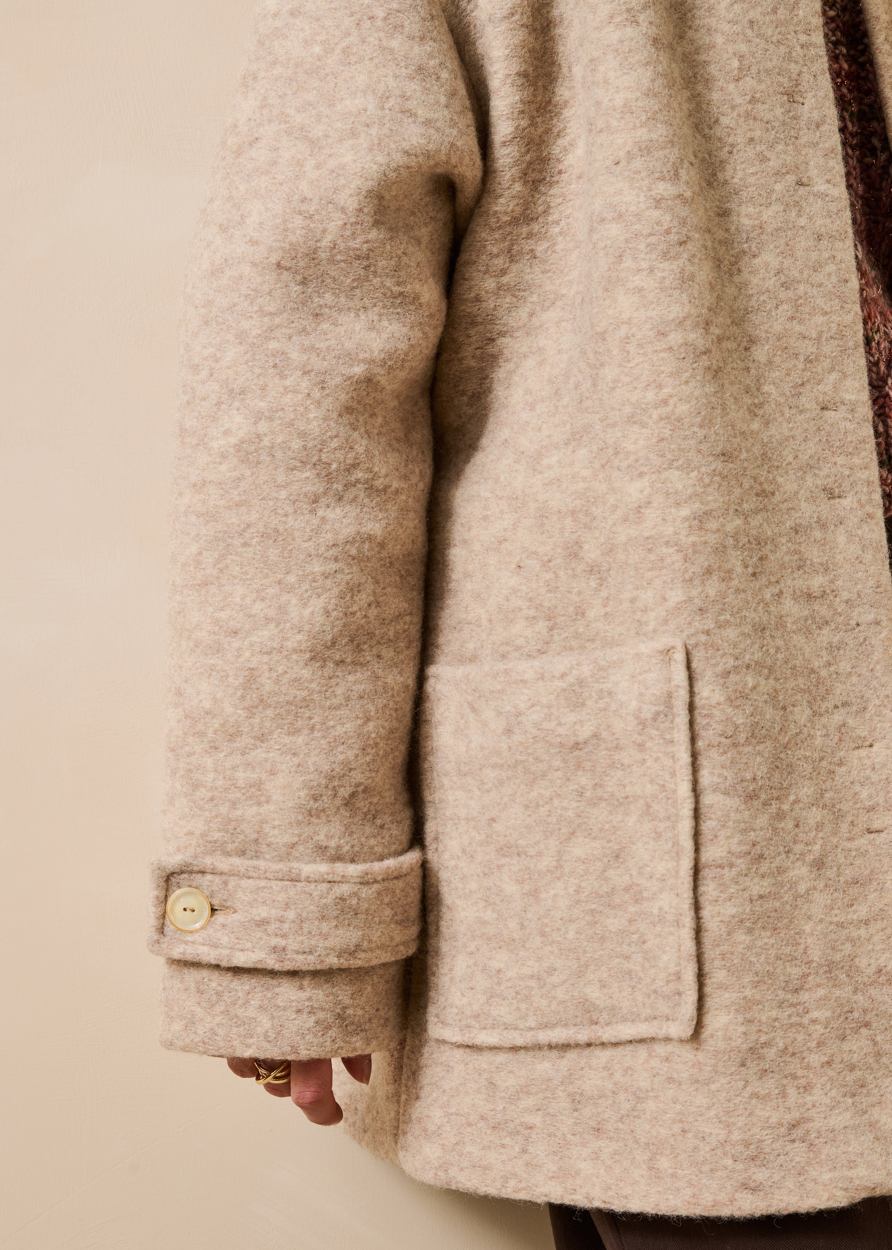 Manteau 3/4 doublé en laine mélangée beige