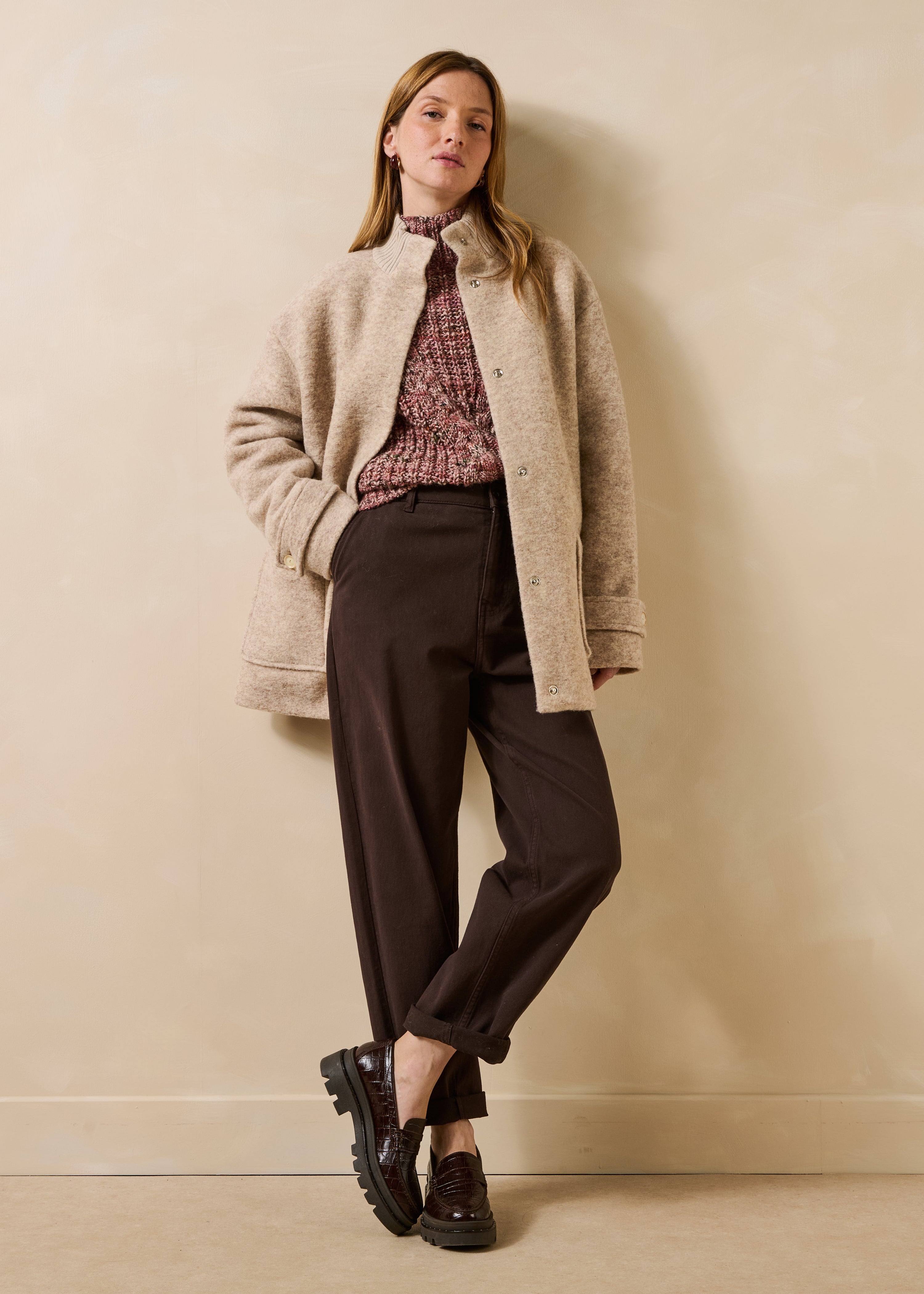 Manteau 3/4 doublé en laine mélangée beige