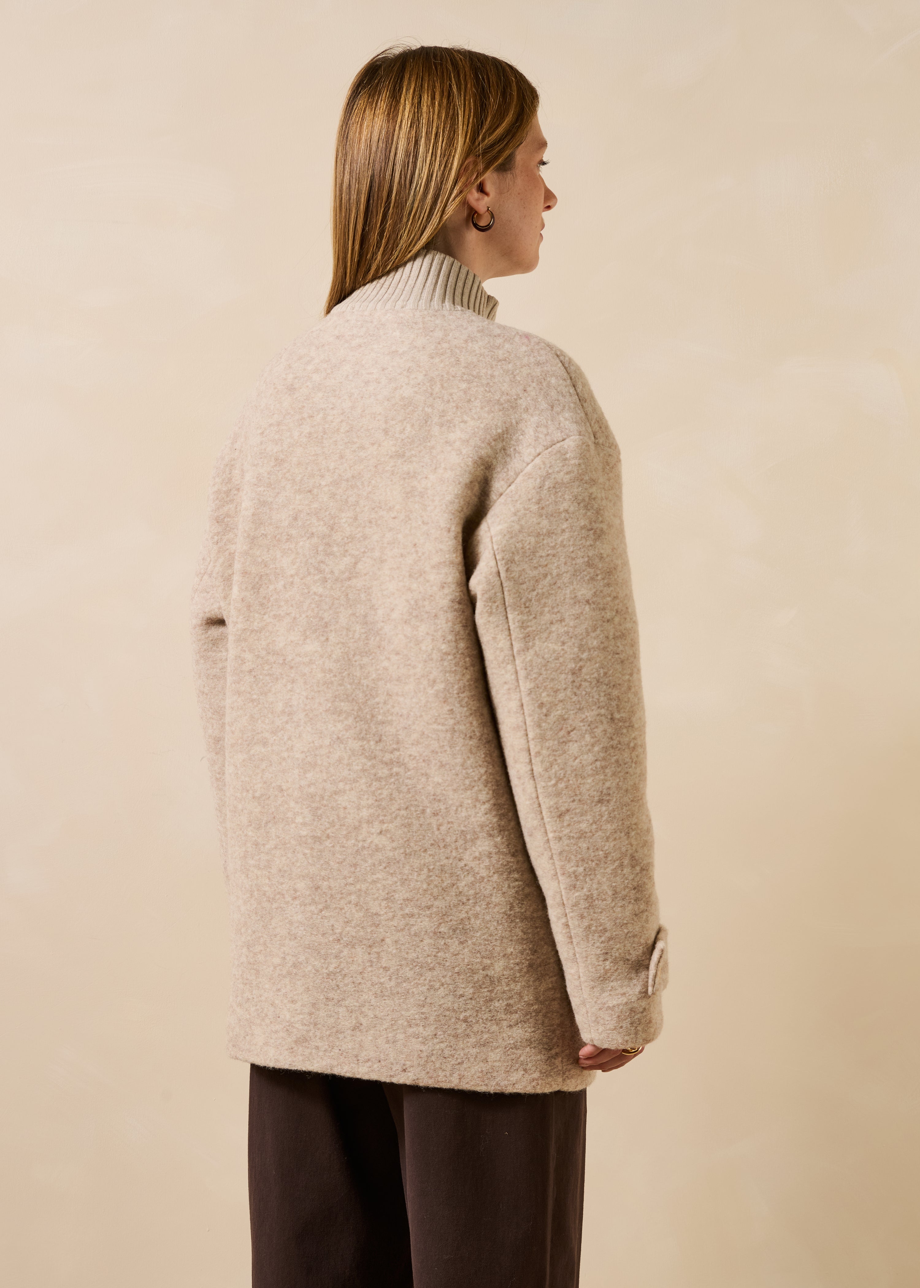 Manteau 3/4 doublé en laine mélangée beige