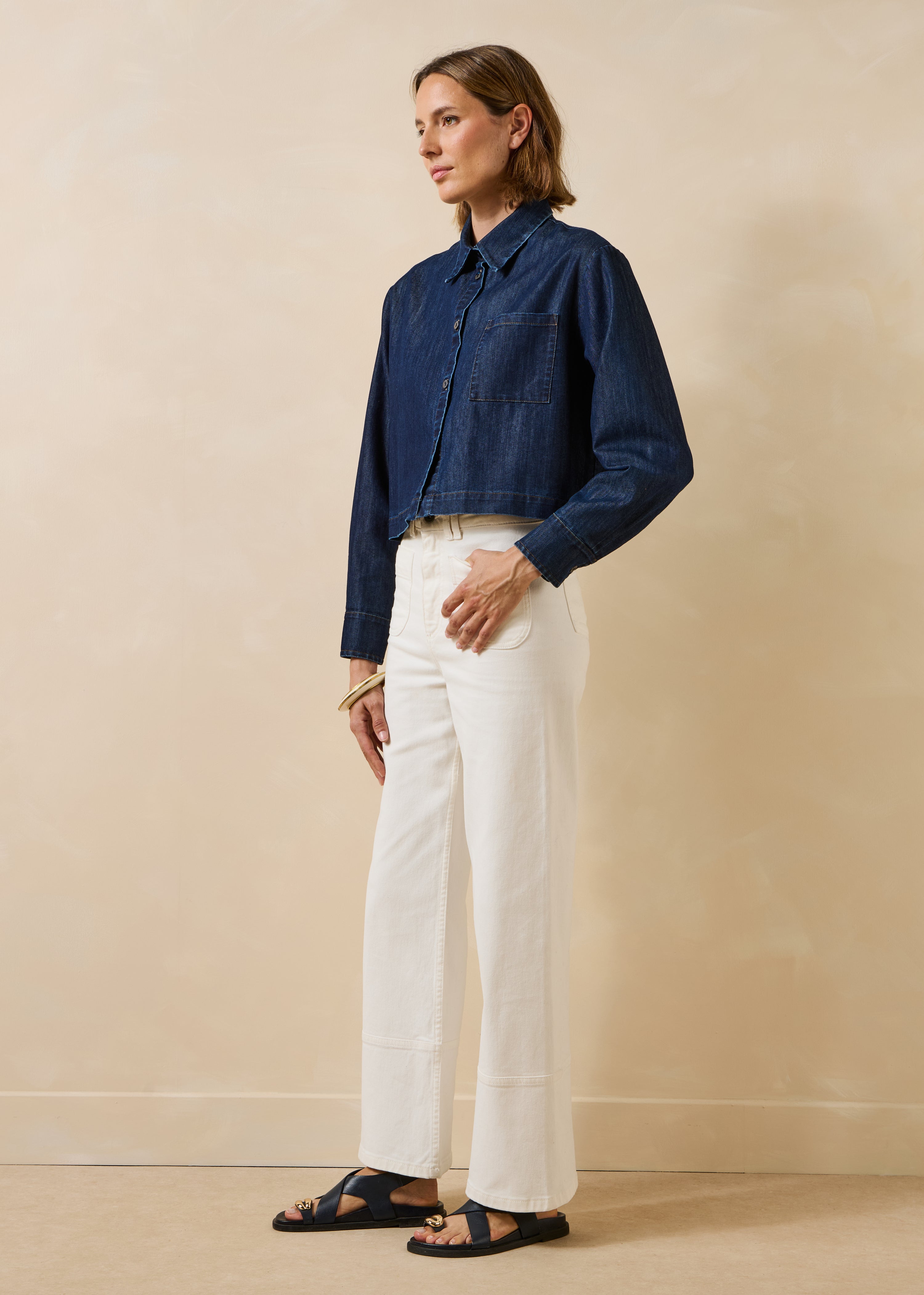 Rechte witte jeans met hoge taille van biologisch katoen