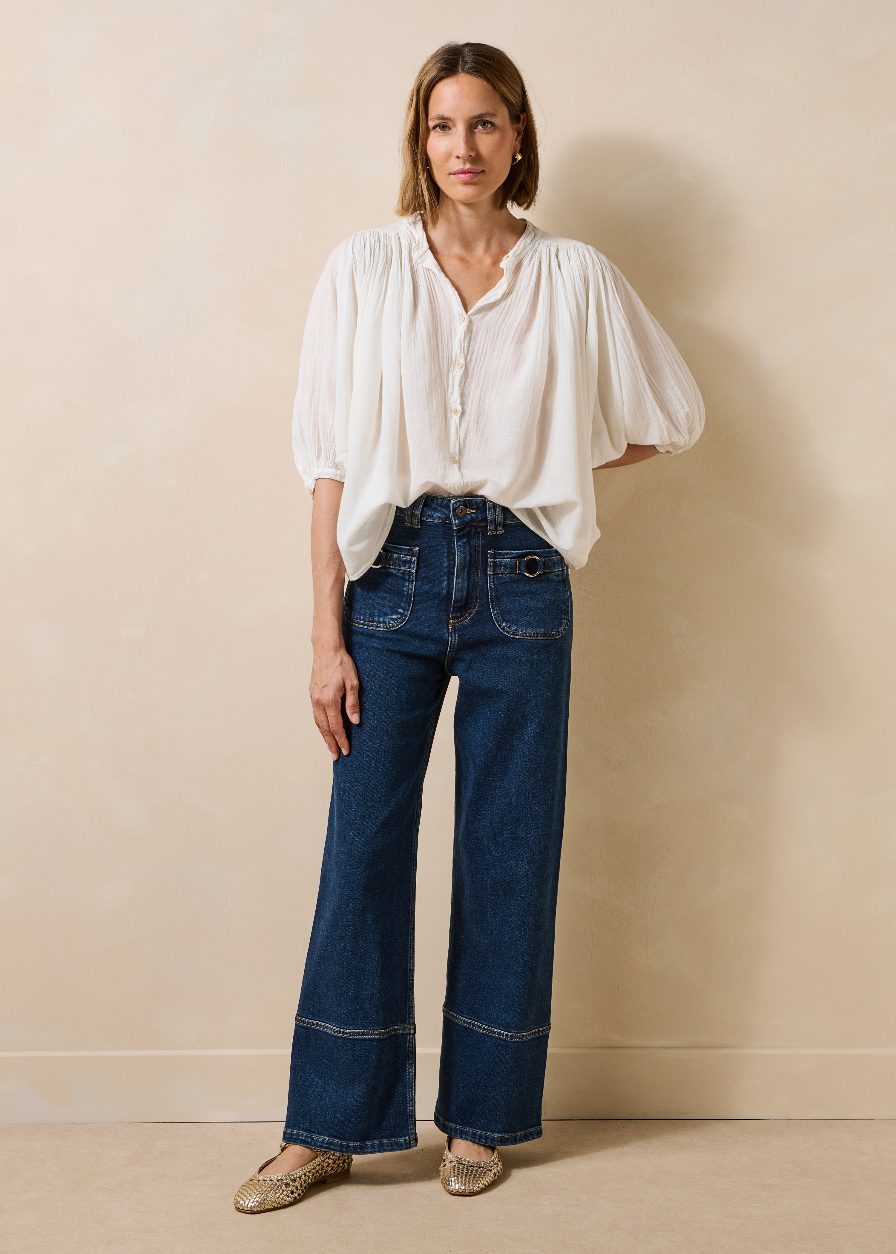 Jean droit taille haute en coton biologique