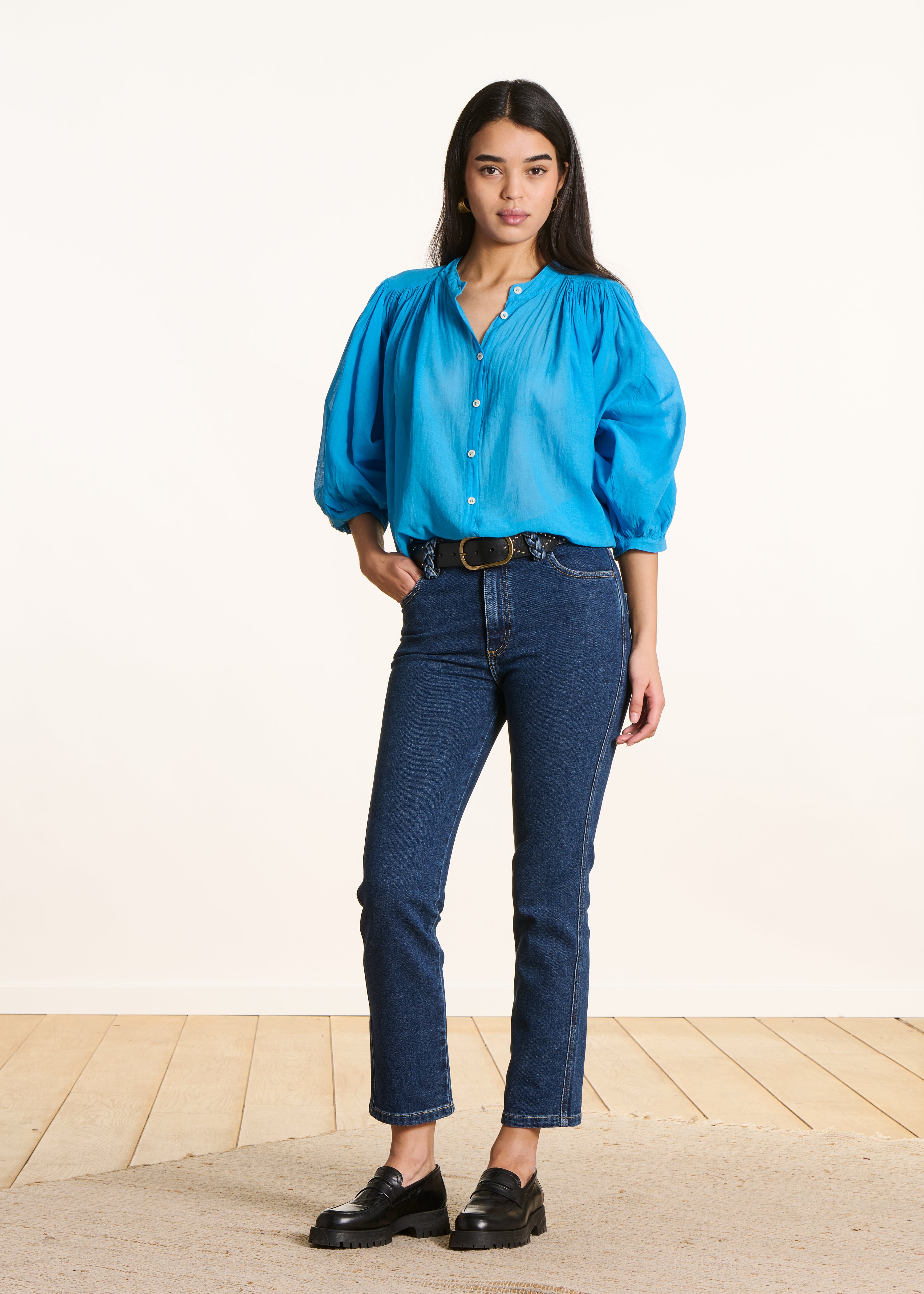 Jeans dritti 7/8 in cotone biologico