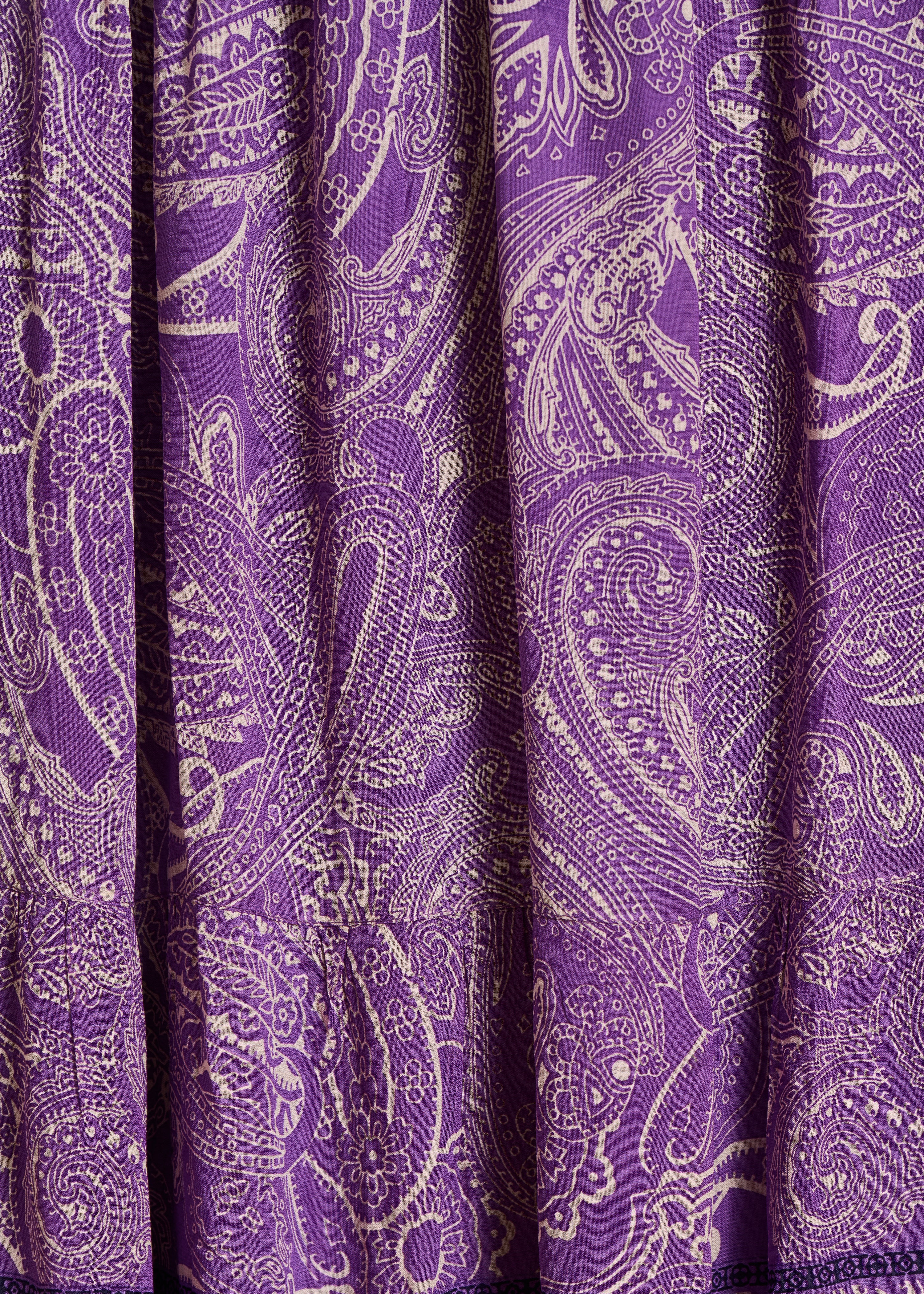Long purple voile skirt with print and smocking