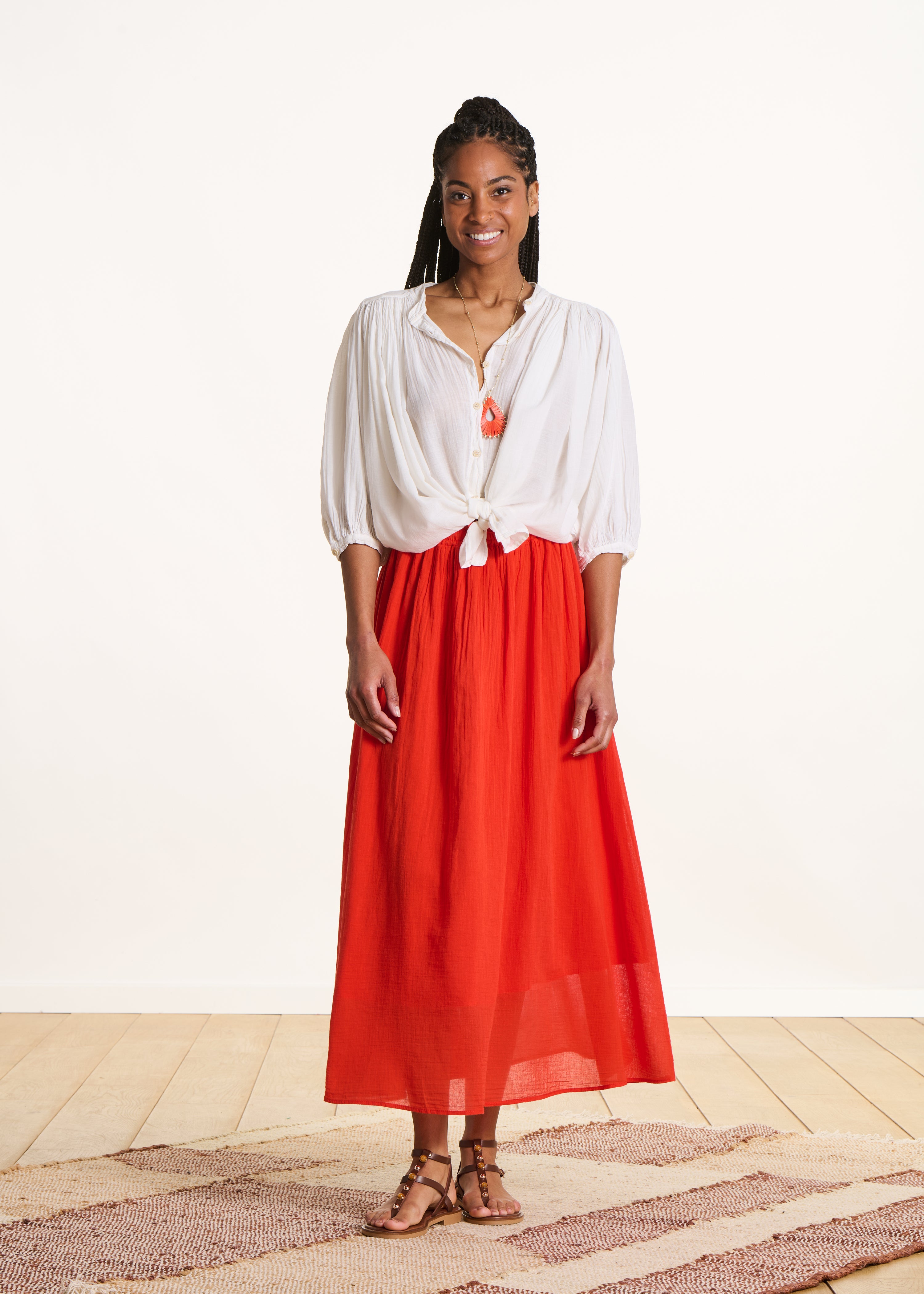 Long skirt in orange cotton voile