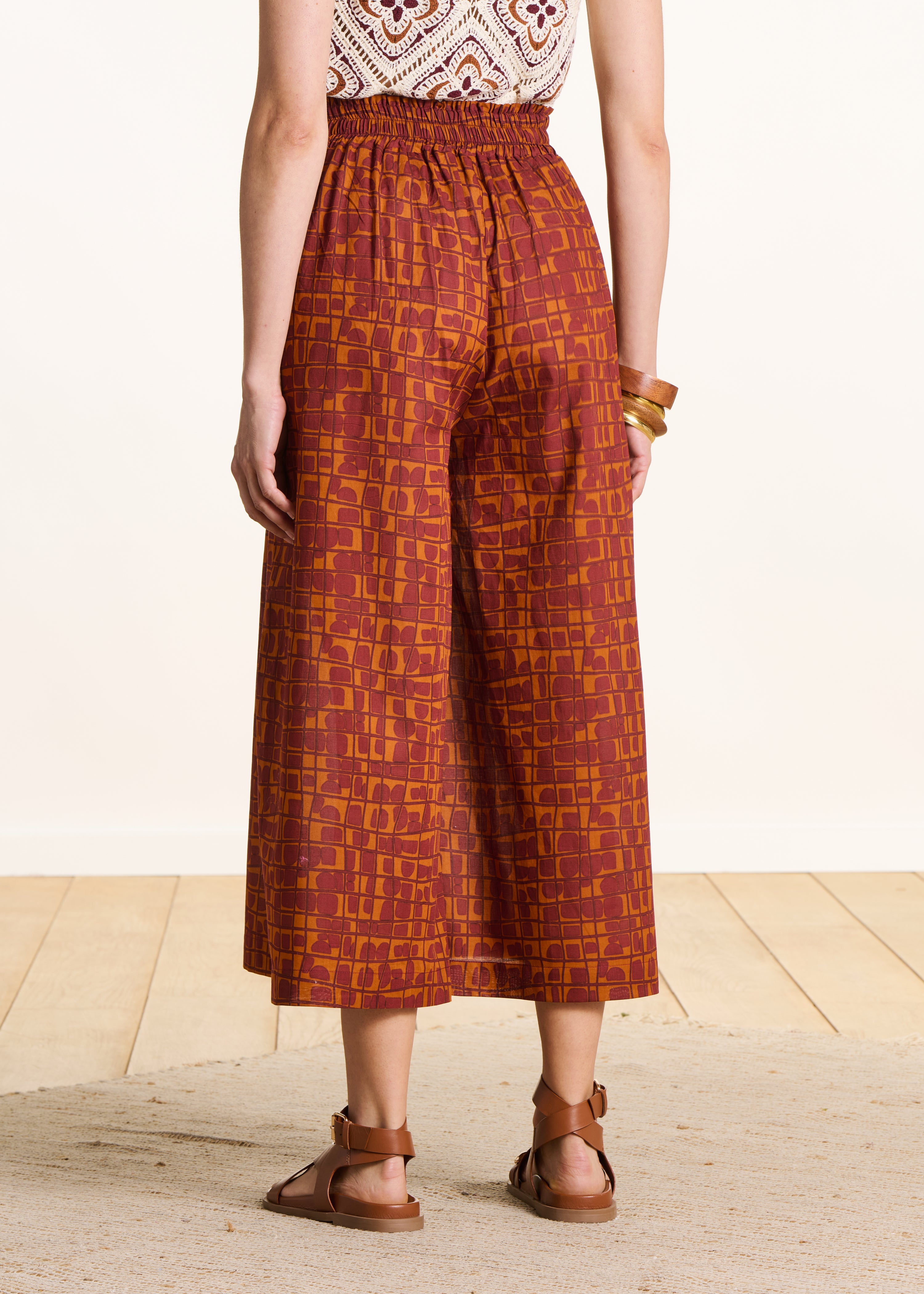 7/8 Graphic Print Brown and Orange Trousers