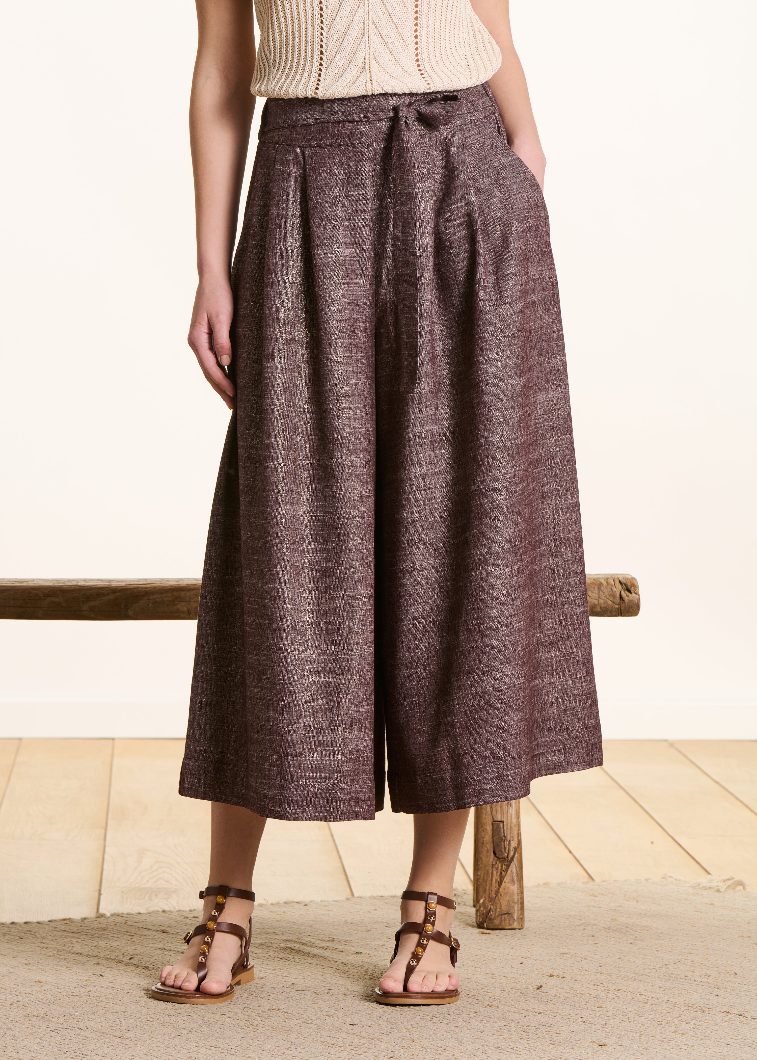 Pantalon marron irisé large 7/8ème
