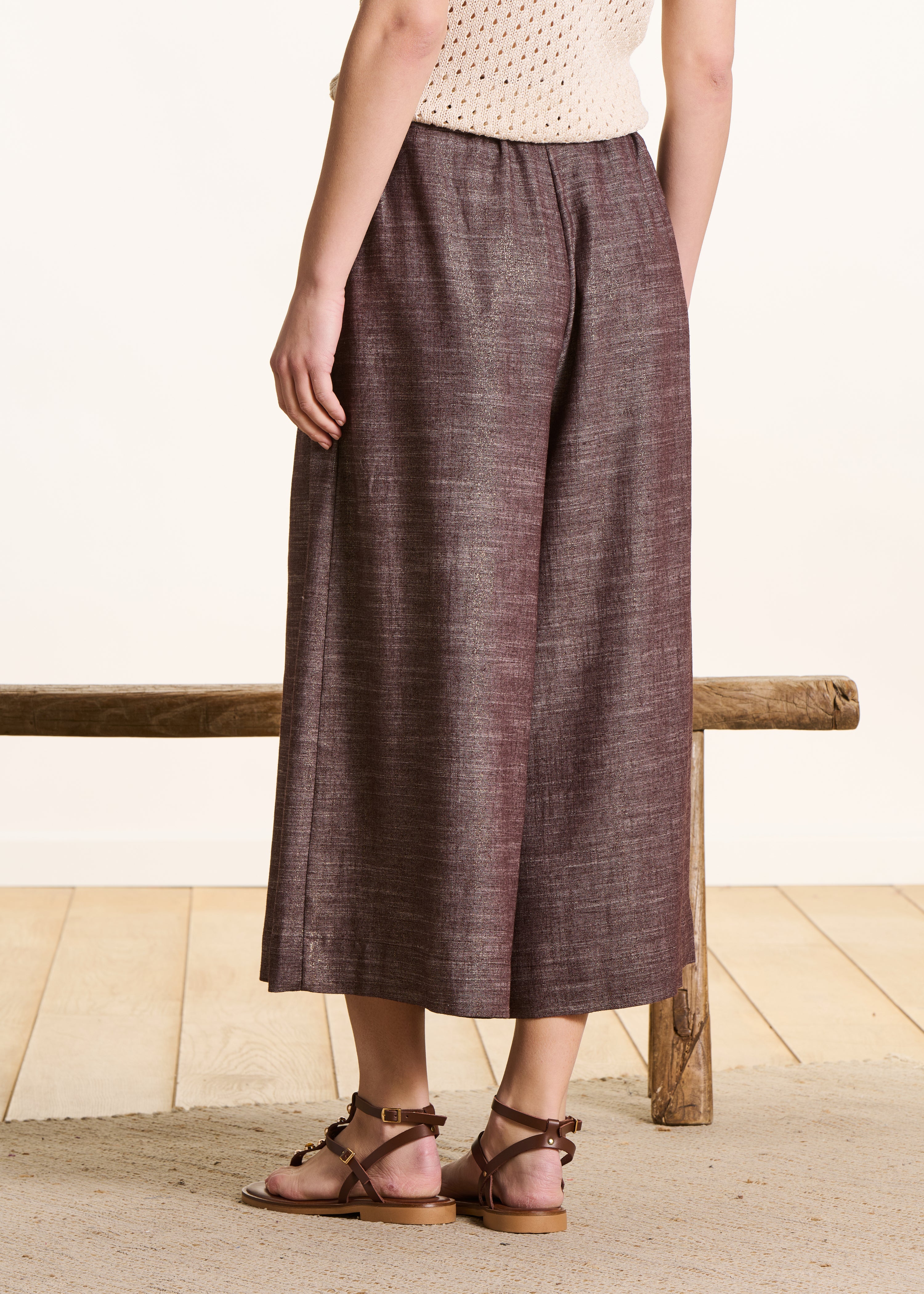 Pantalon marron irisé large 7/8ème