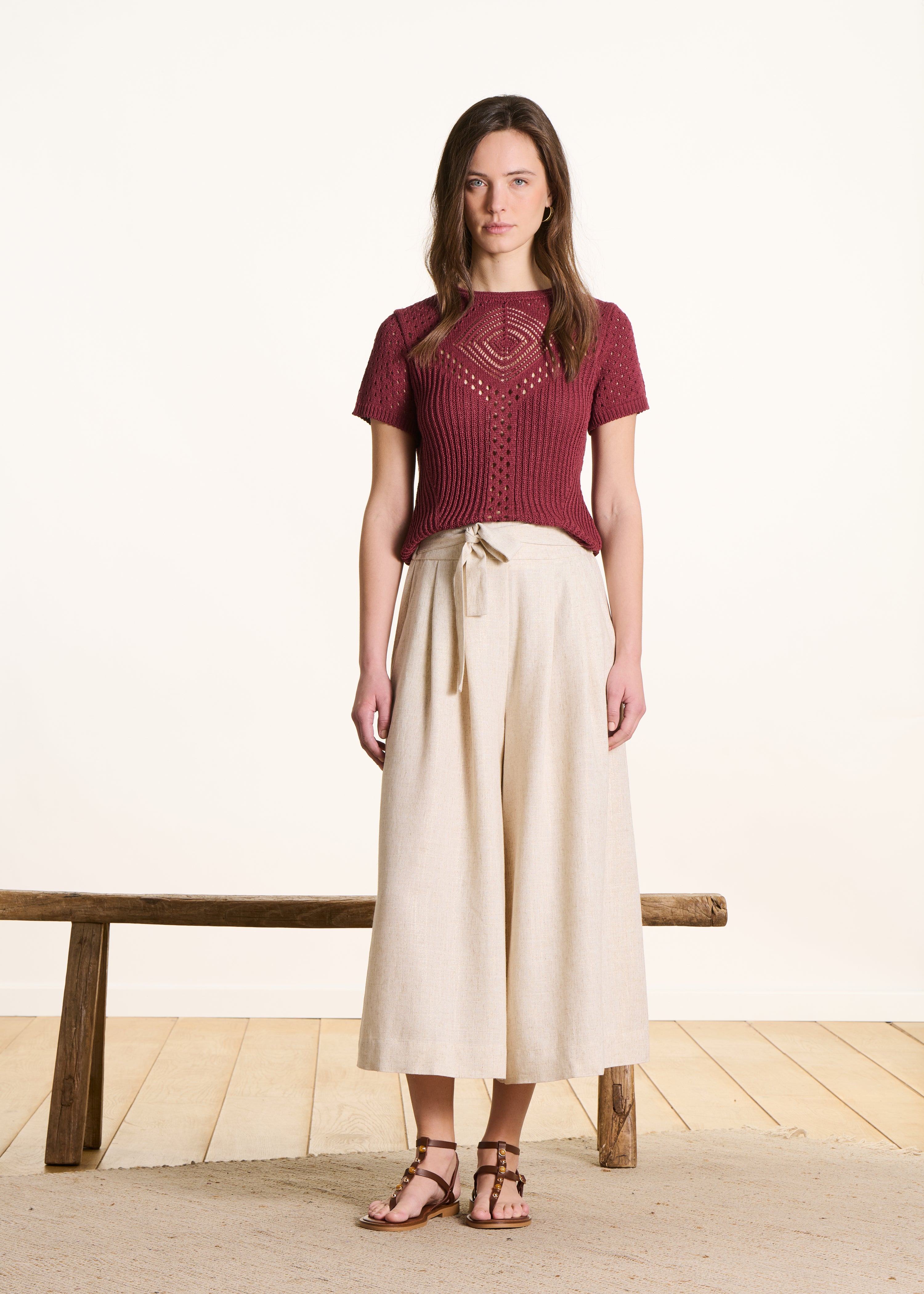 Pantalón beige ancho 7/8