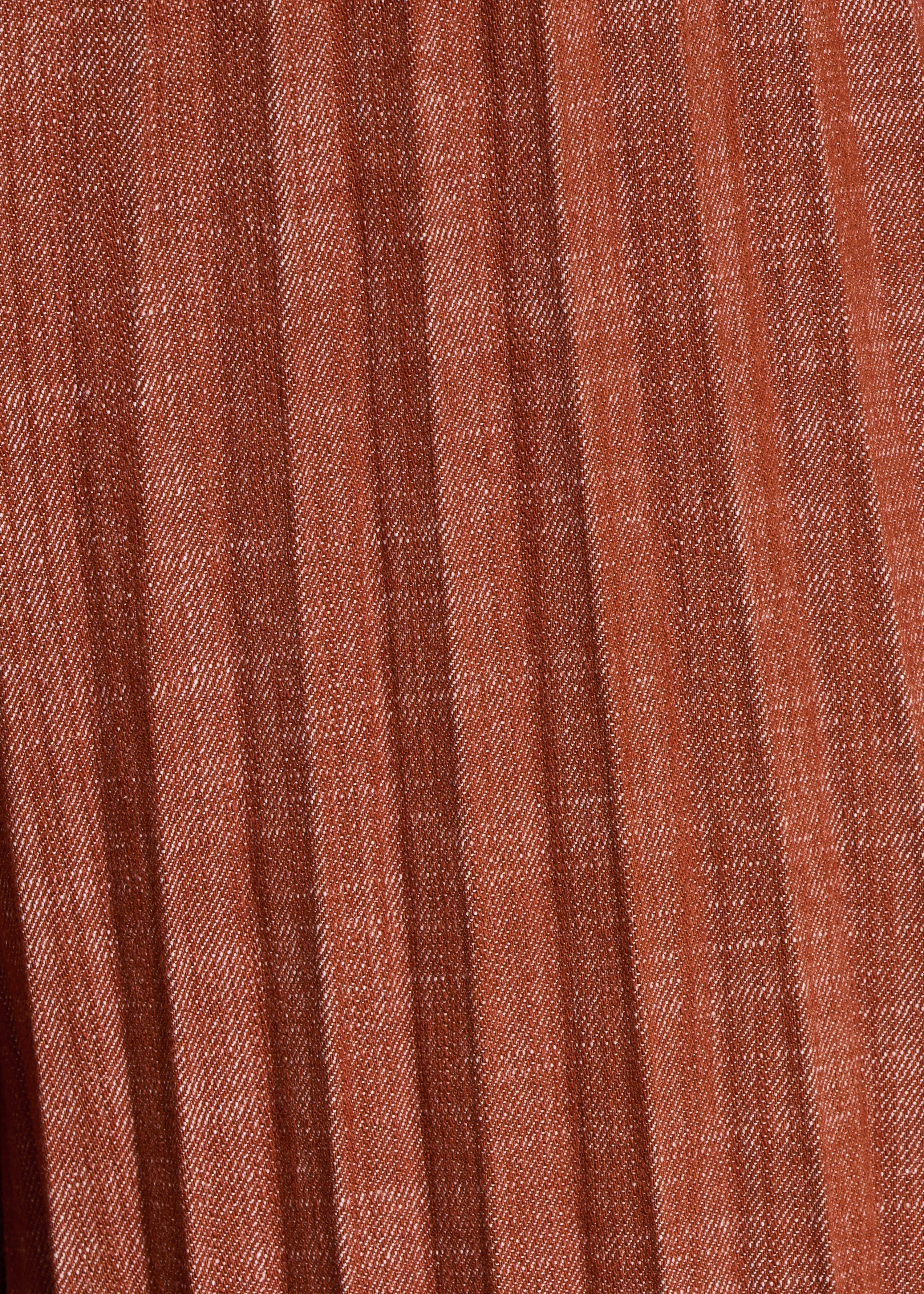 Terracotta pleated denim trousers with elastic waist