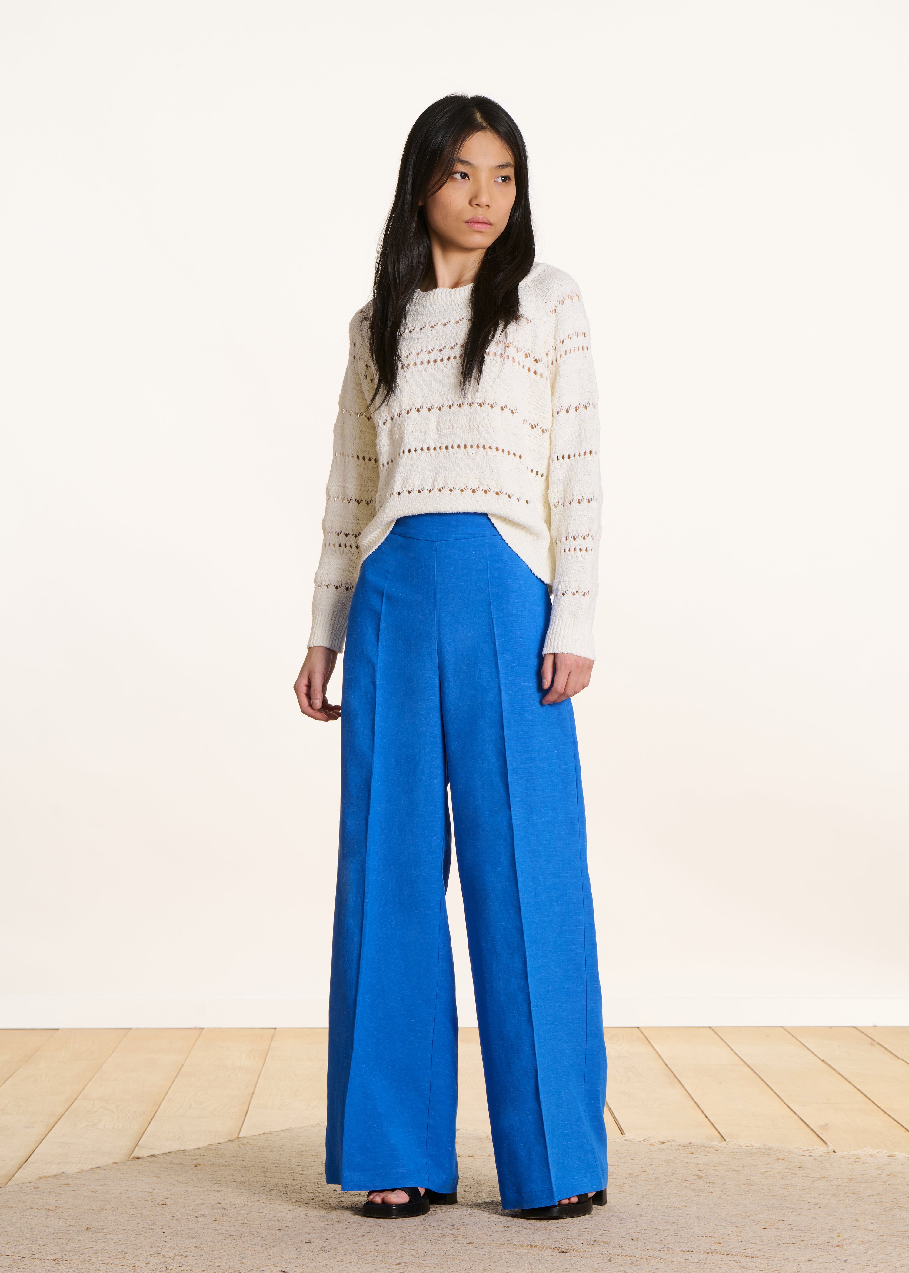Pantalon large bleu roi taille haute