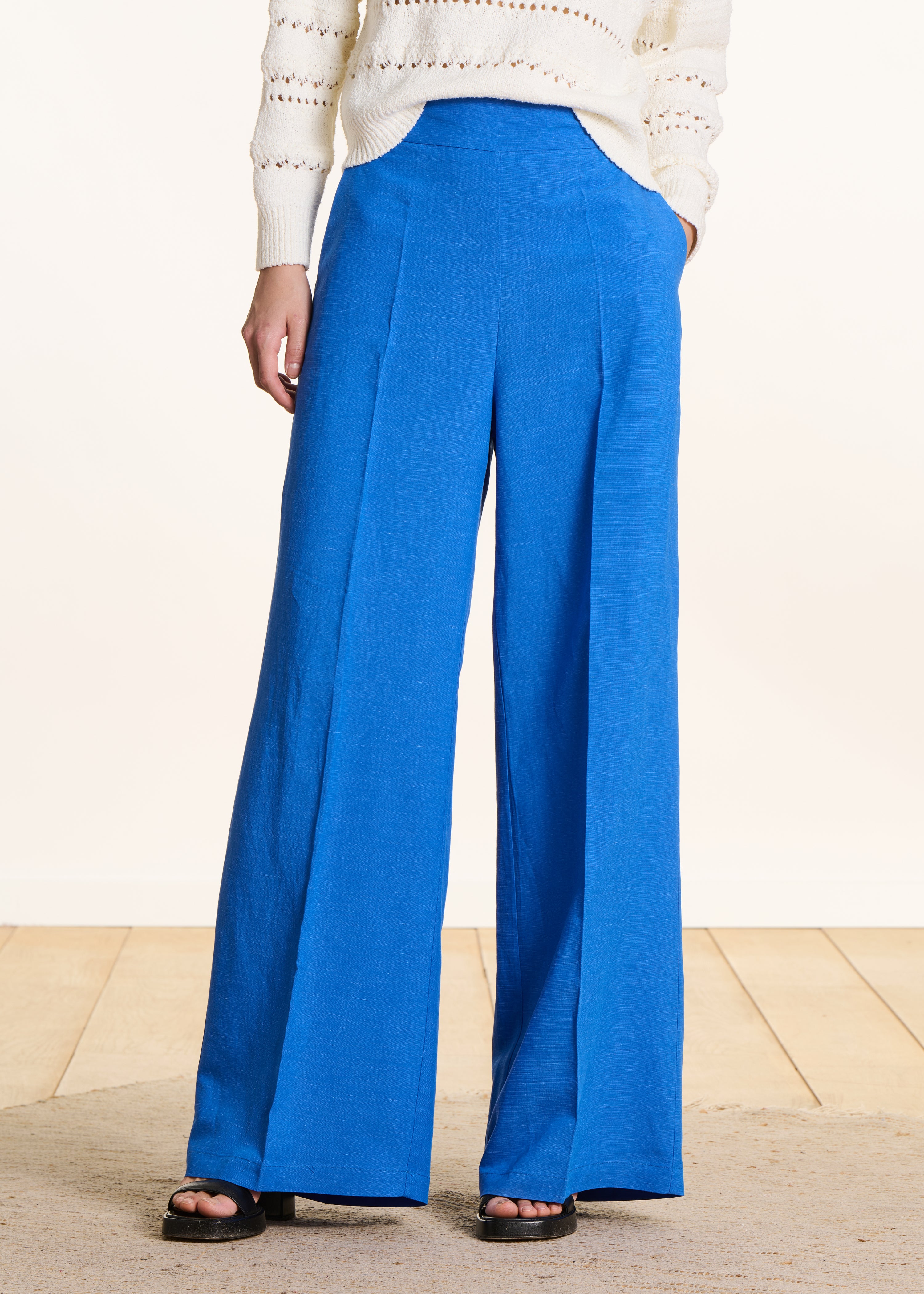 Pantalon large bleu roi taille haute