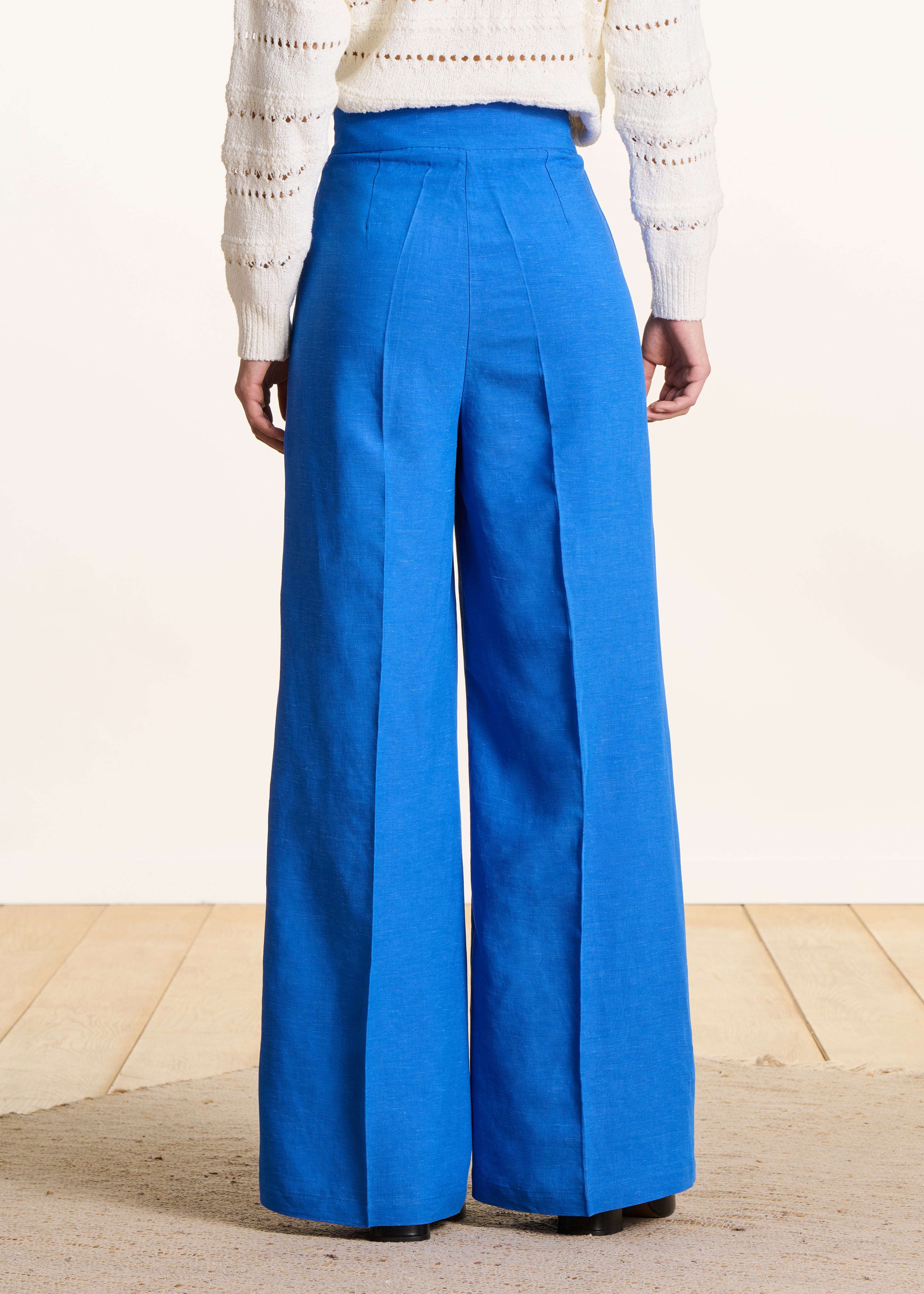 Pantalon large bleu roi taille haute