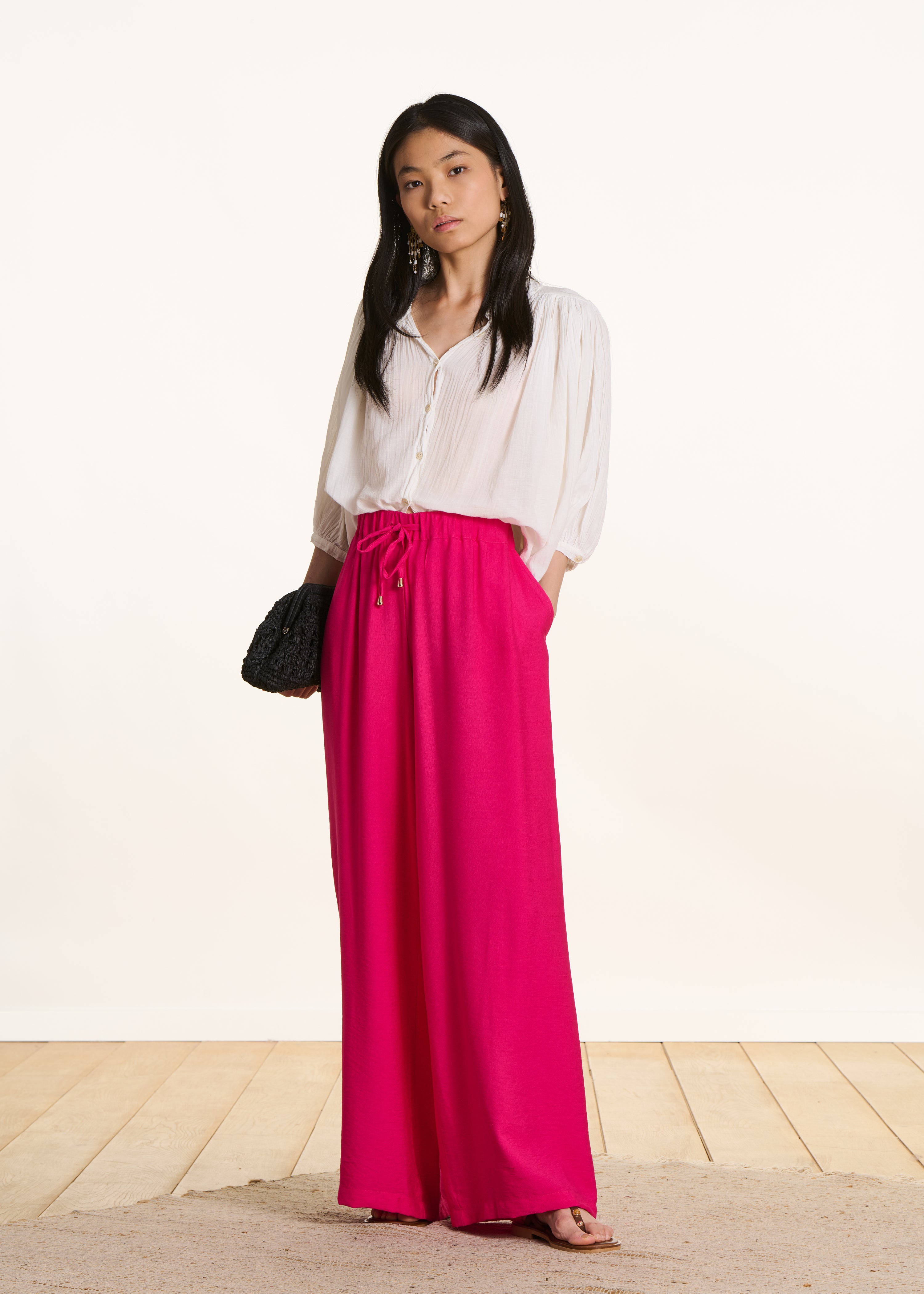 Weite Hose in Fuchsia-Rosa mit elastischem Bund