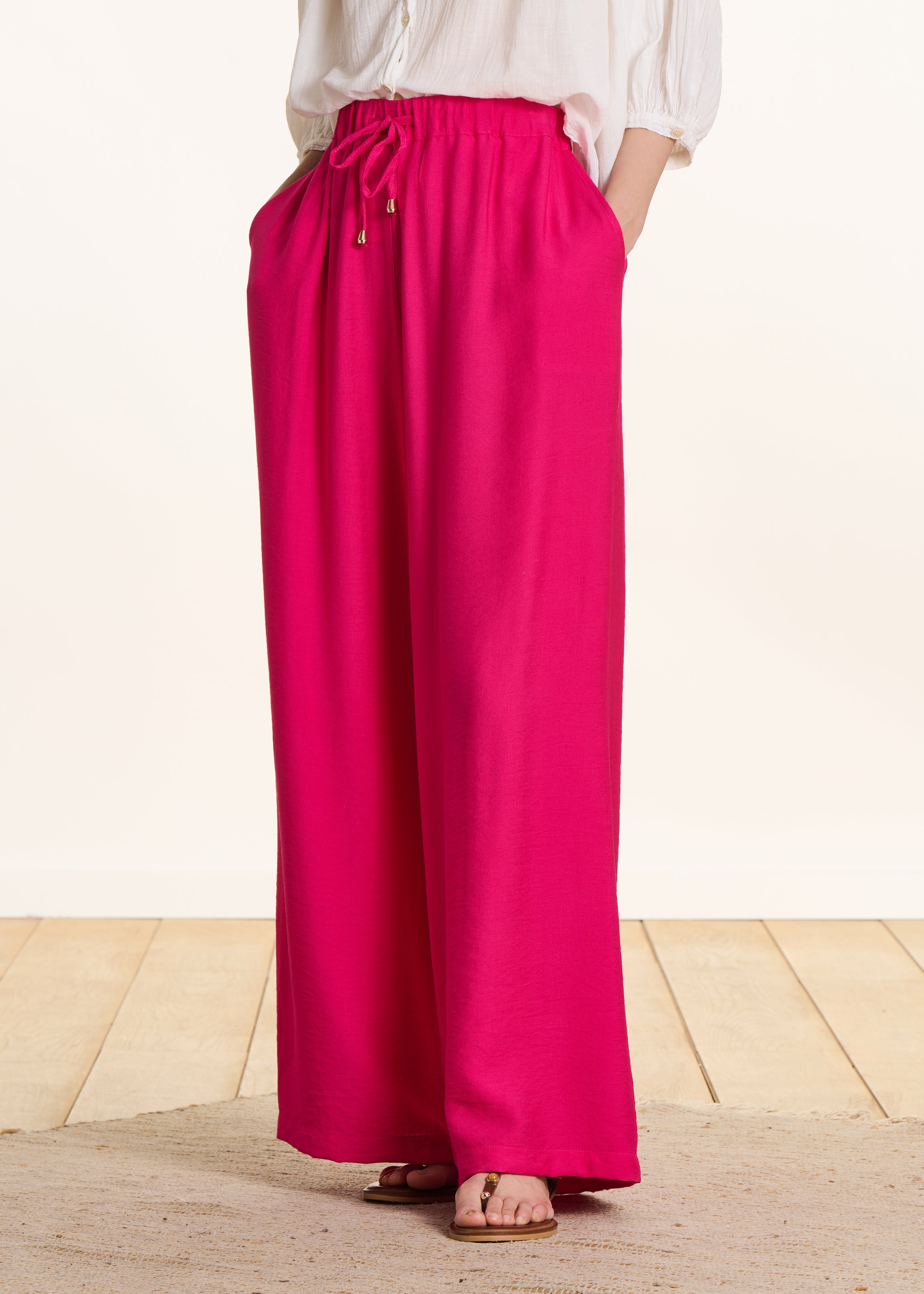 Weite Hose in Fuchsia-Rosa mit elastischem Bund
