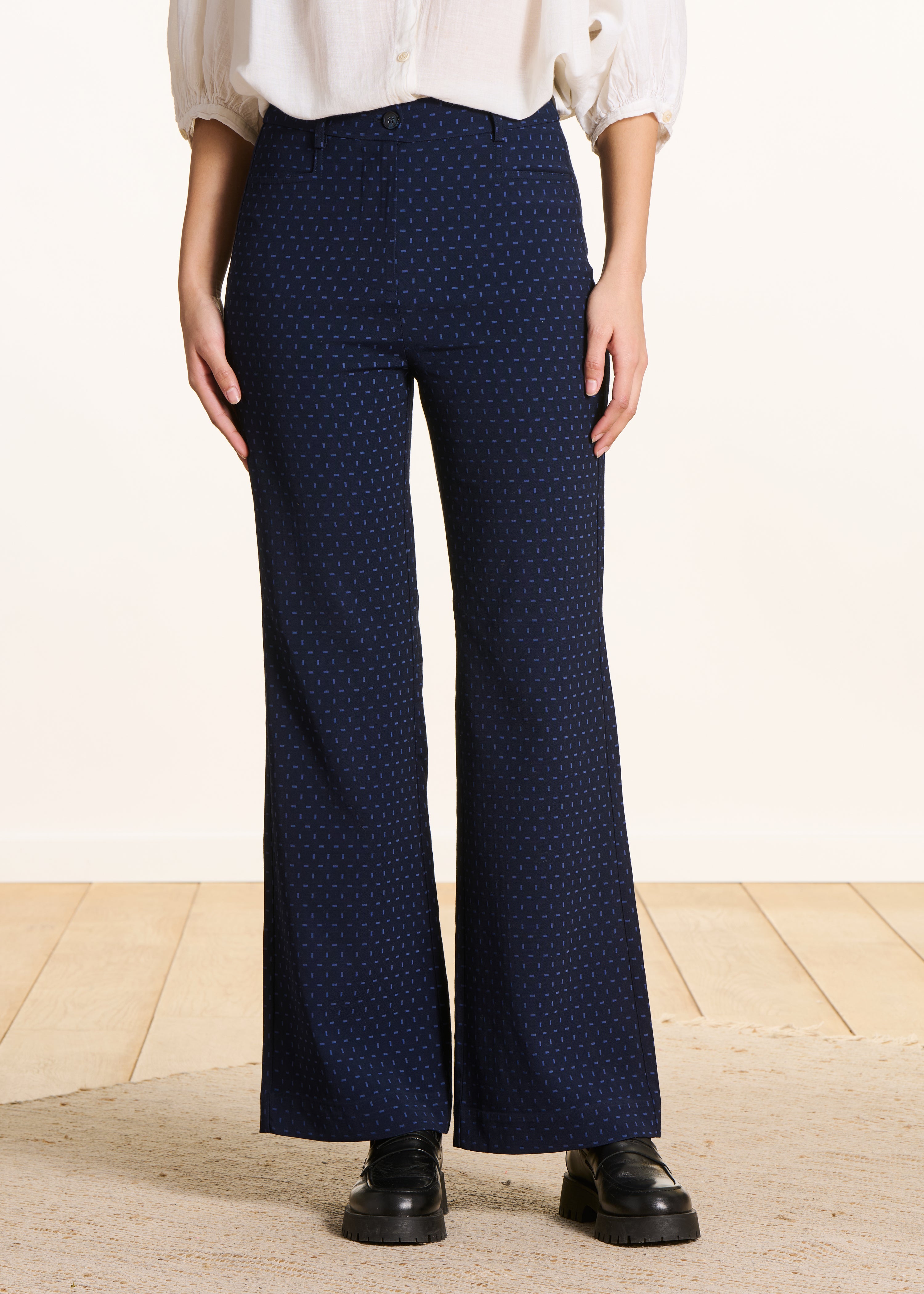 Pantalon flare en jacquard bleu