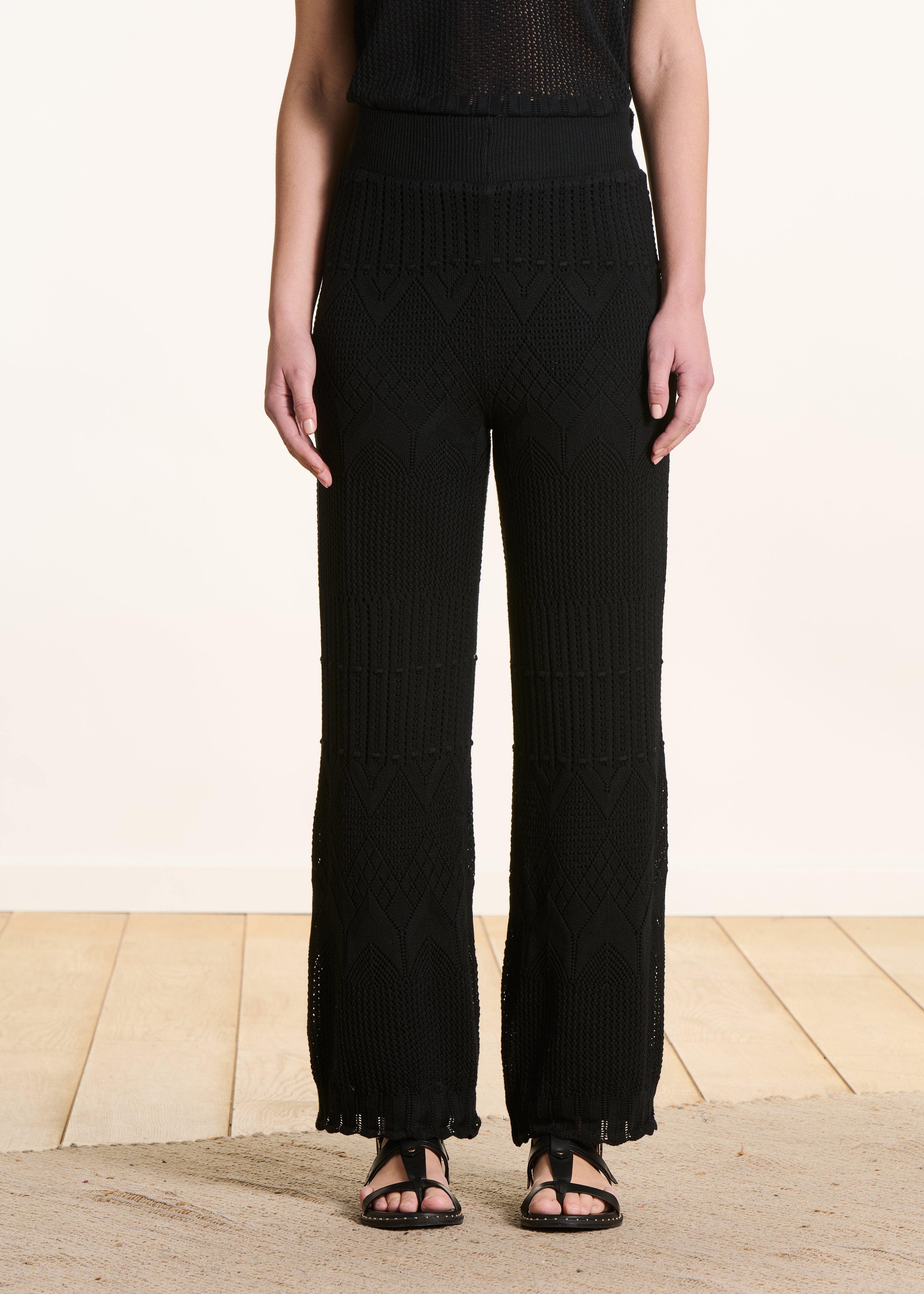 Pantalon en maille pointelle noire avec doublure