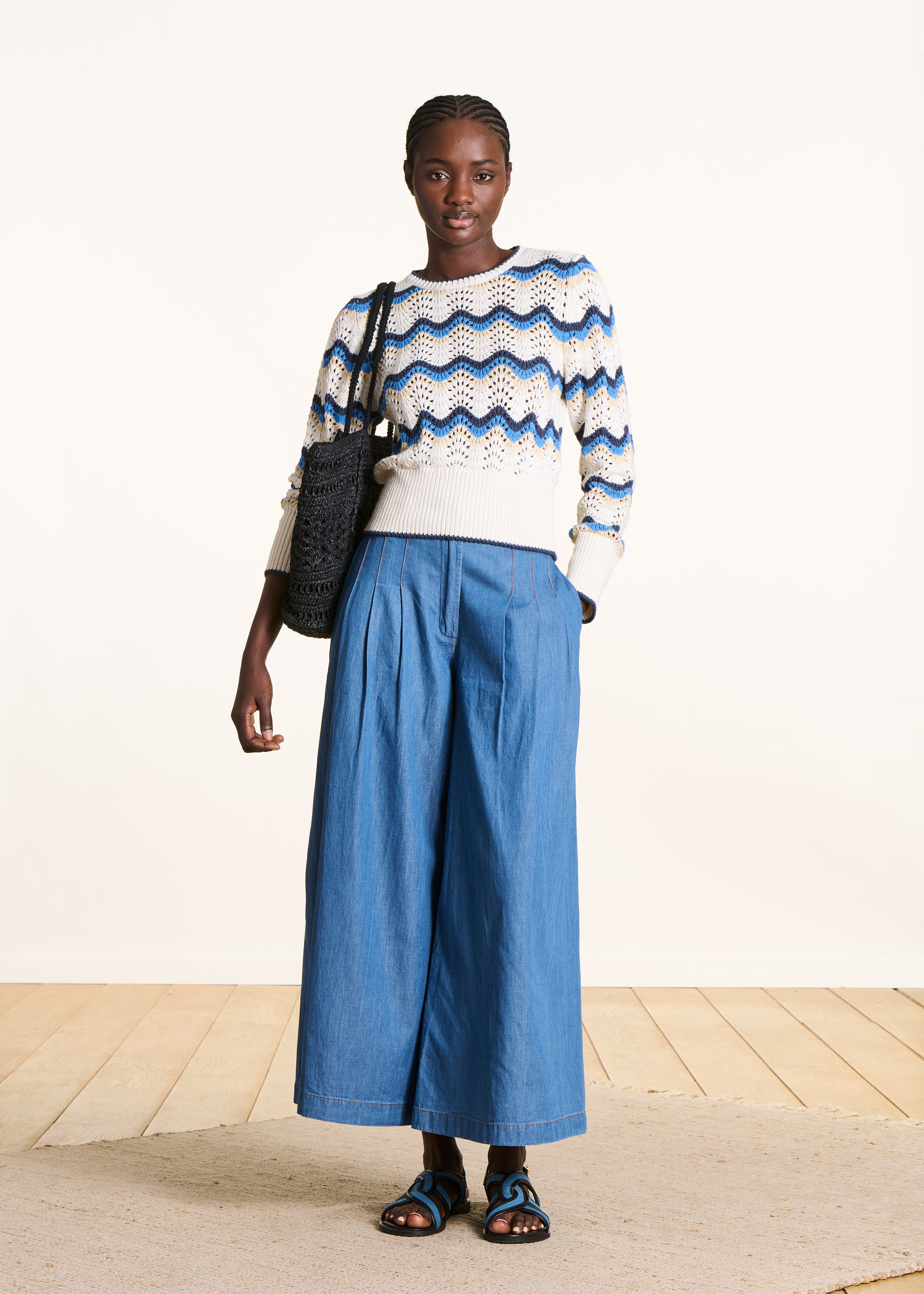 Wijde broek van soepel denim