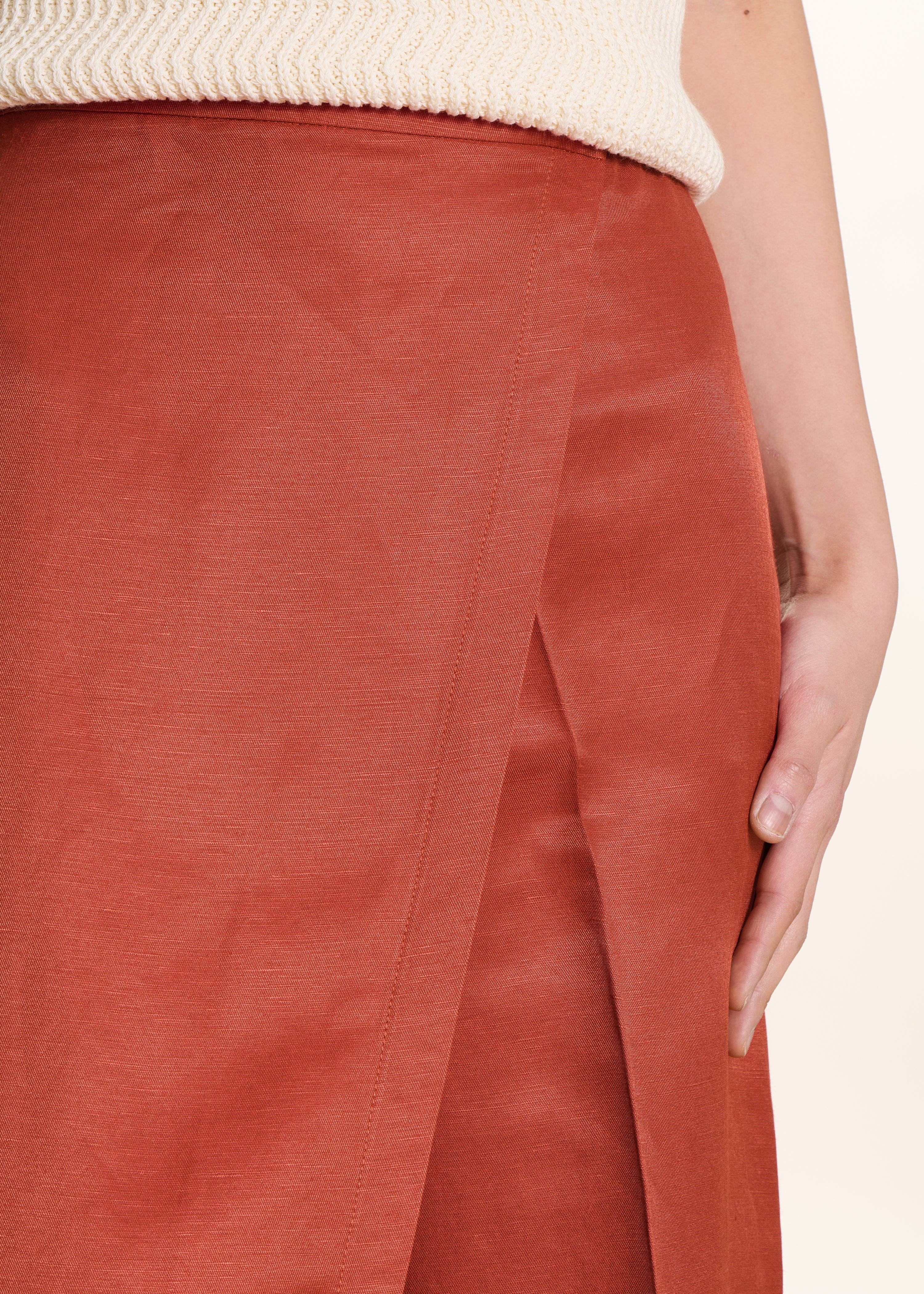 Hoge taille broek 7/8 in baksteenrood met split