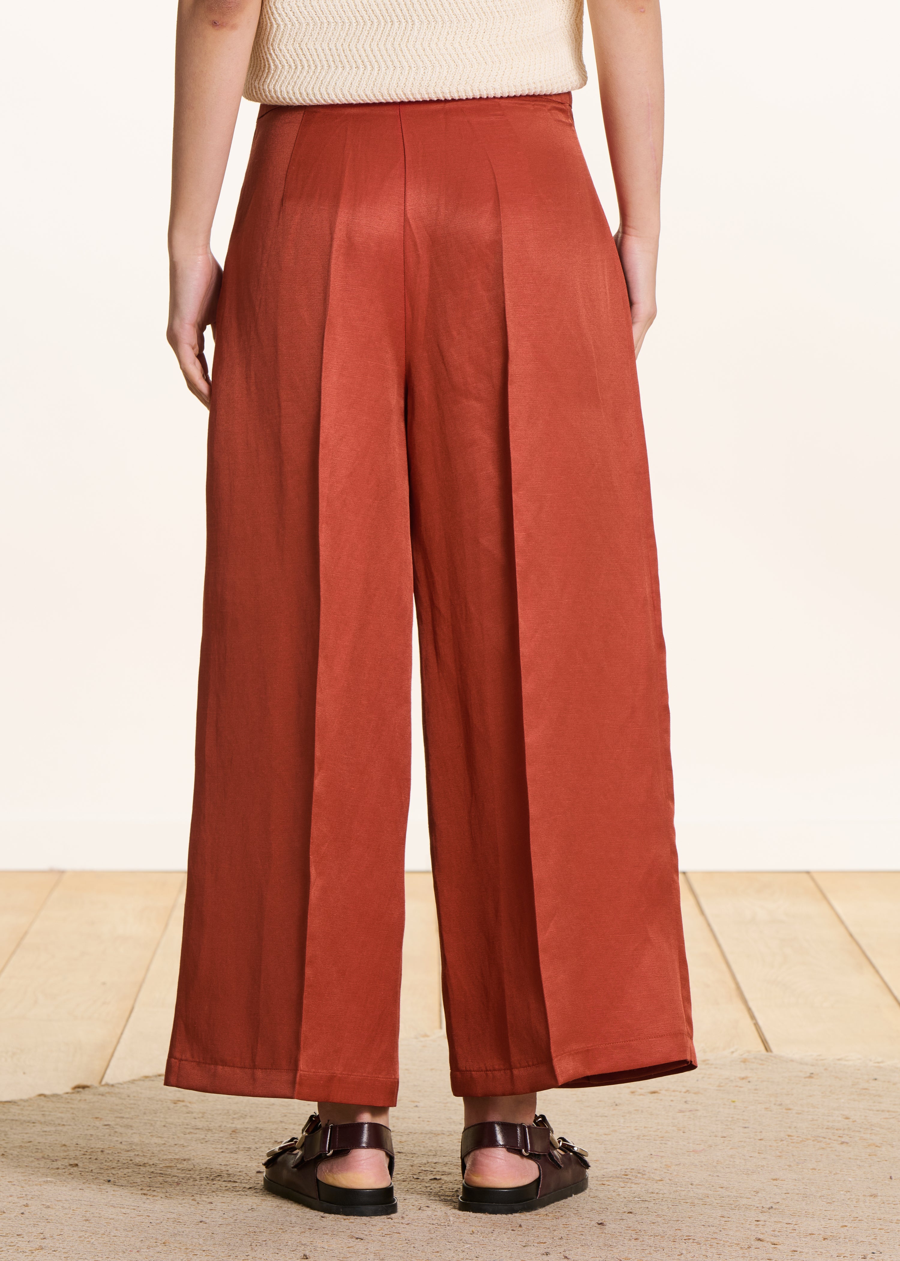 Hoge taille broek 7/8 in baksteenrood met split