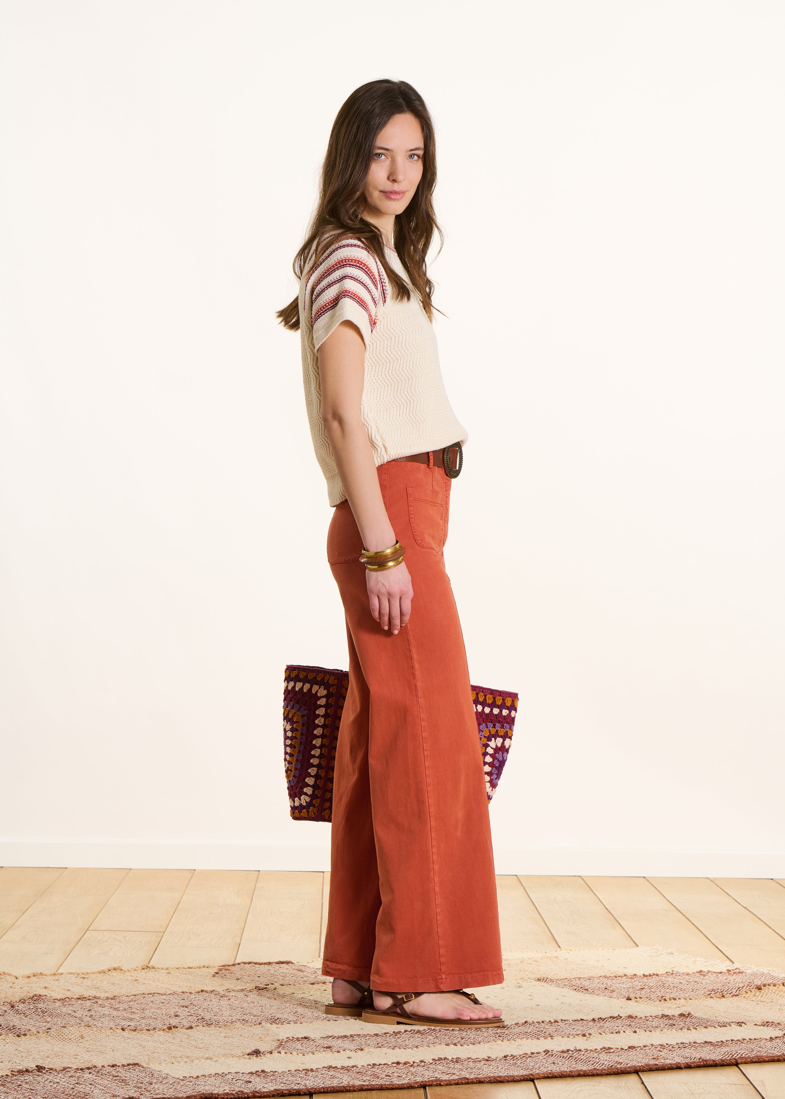 Wide terracotta trousers in canvas