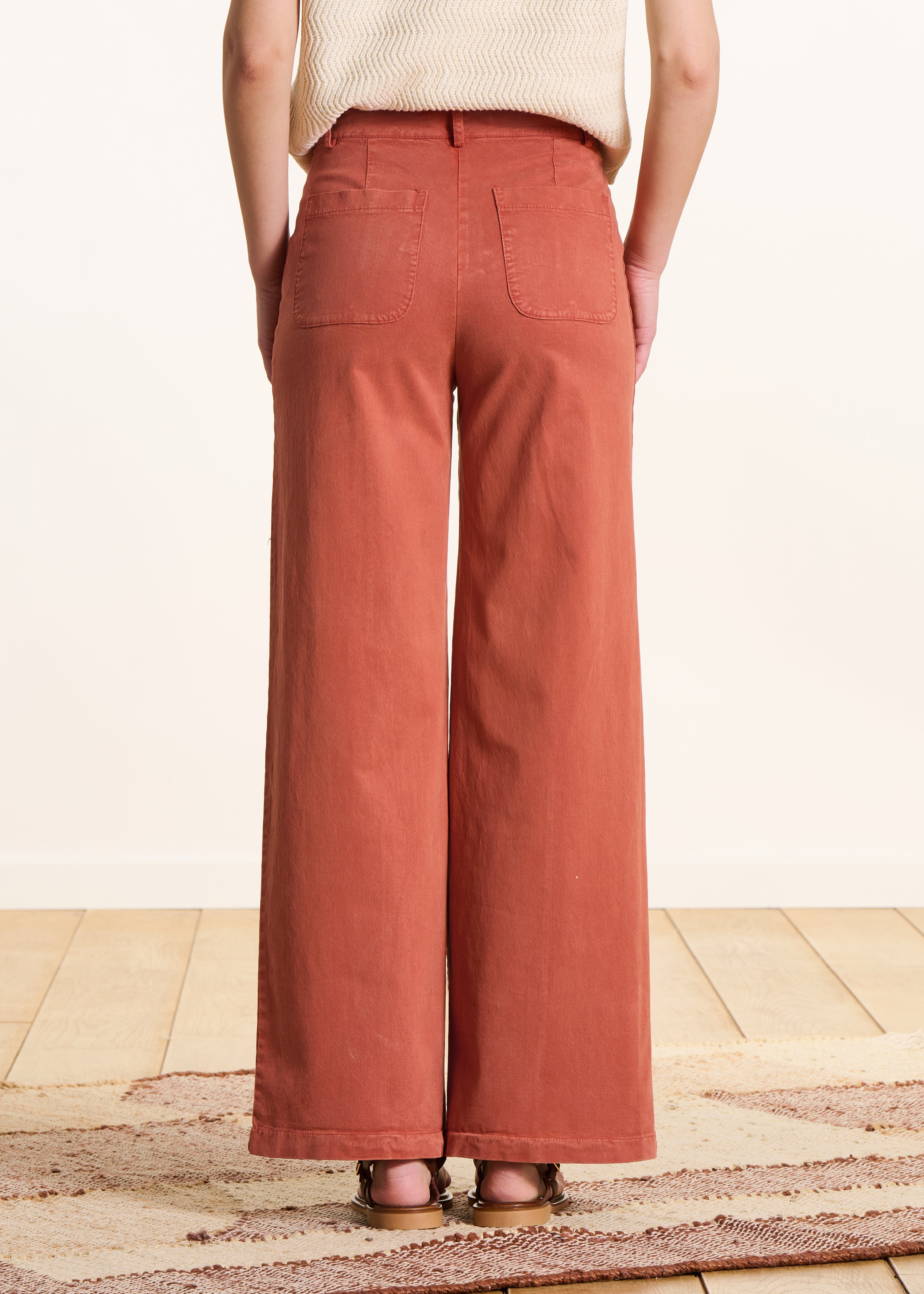 Wide terracotta trousers in canvas