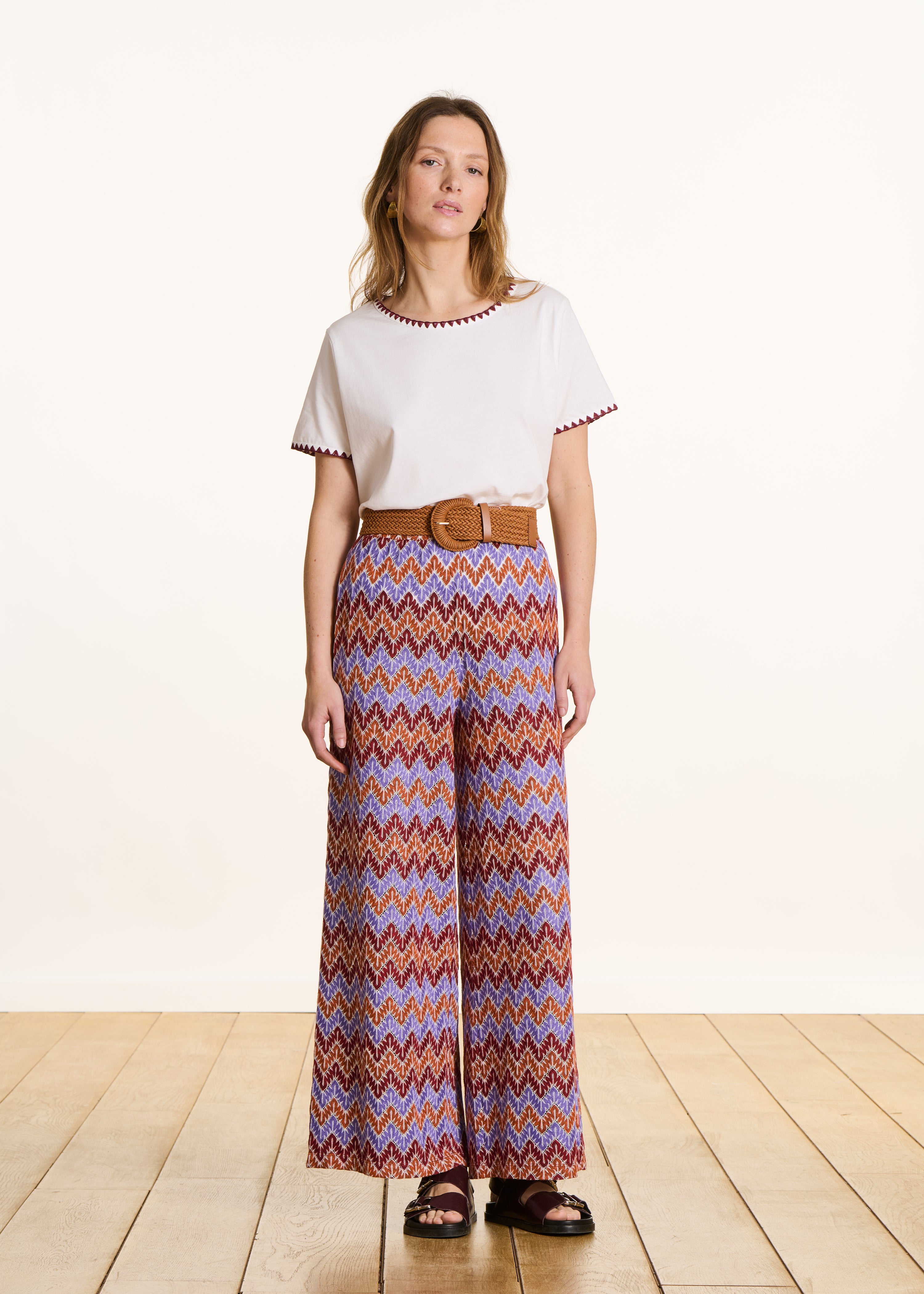 Pantalon droit 7/8ème en crochet mauve