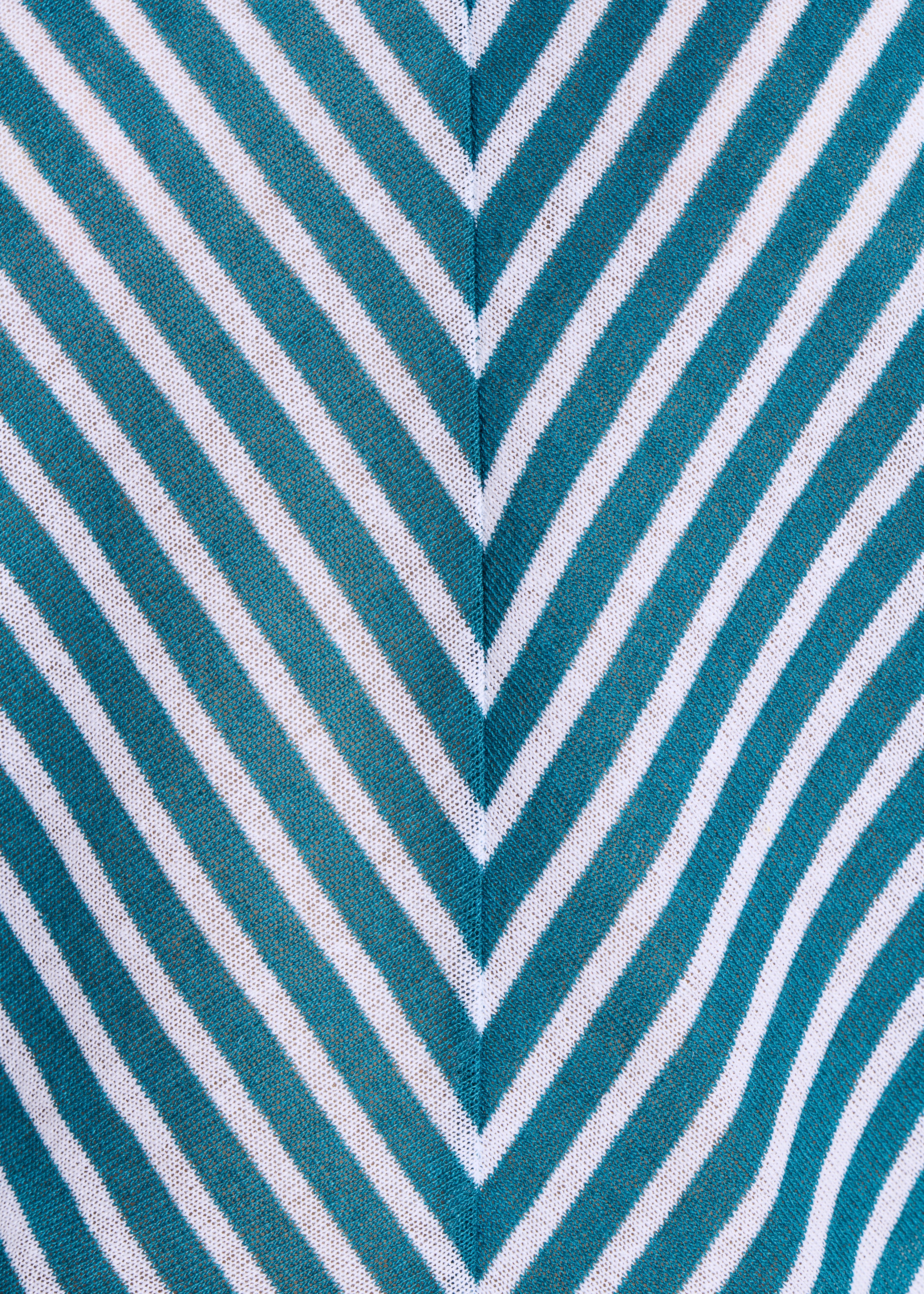Short petrol blue striped white fine knit sweater with short sleeves