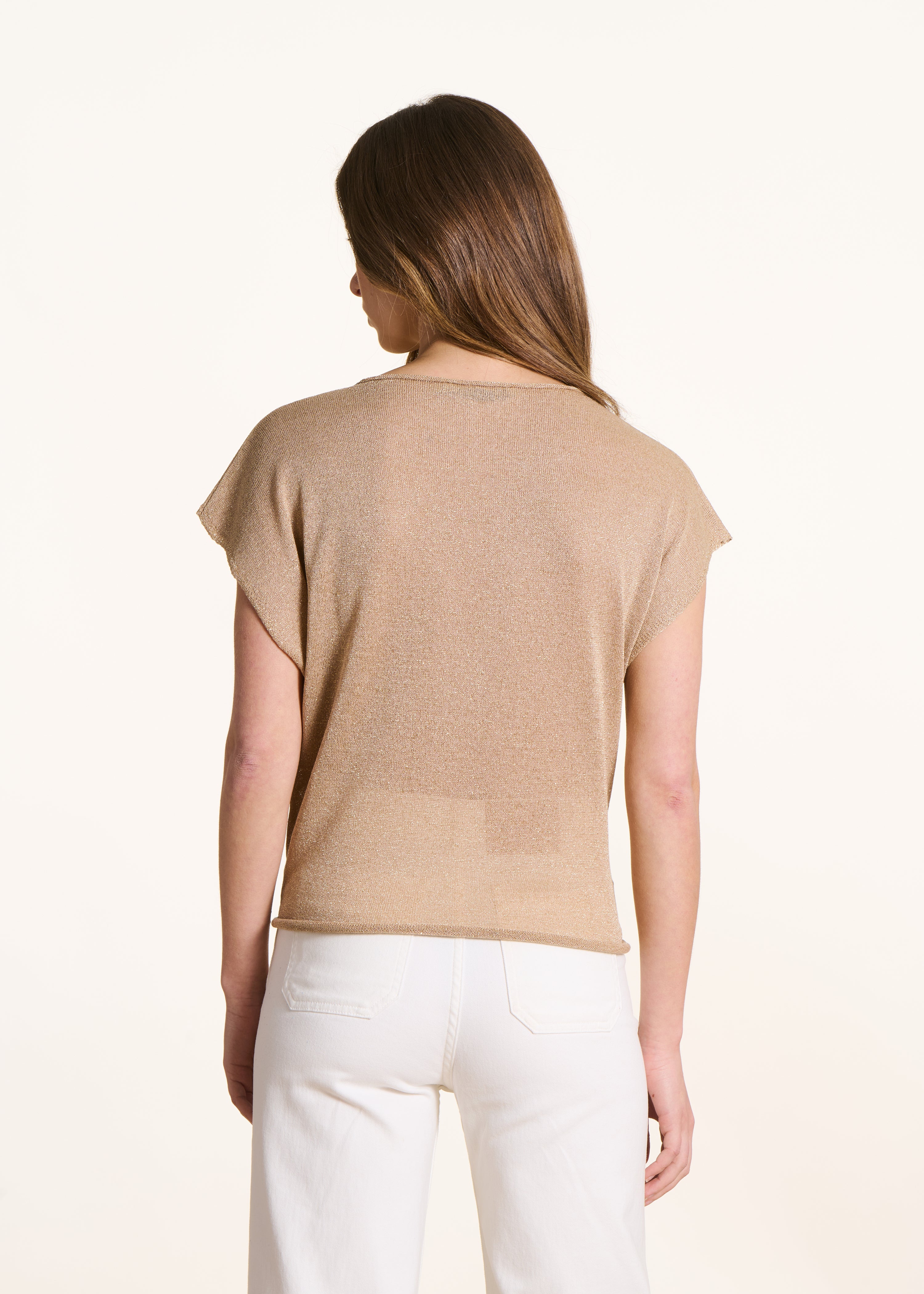 Fine knit short-sleeve sweater in golden bronze
