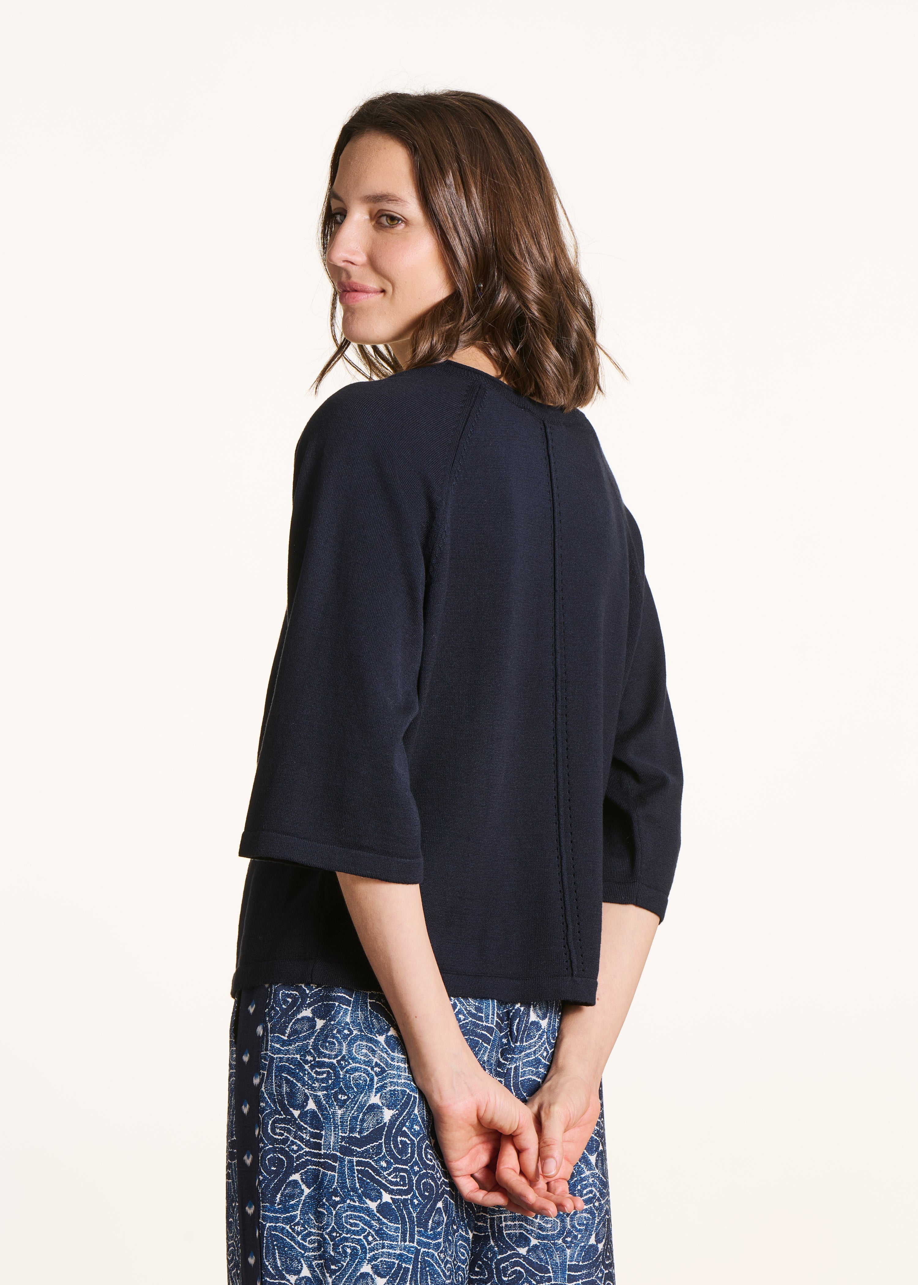 Dark blue oversized fine knit round neck sweater