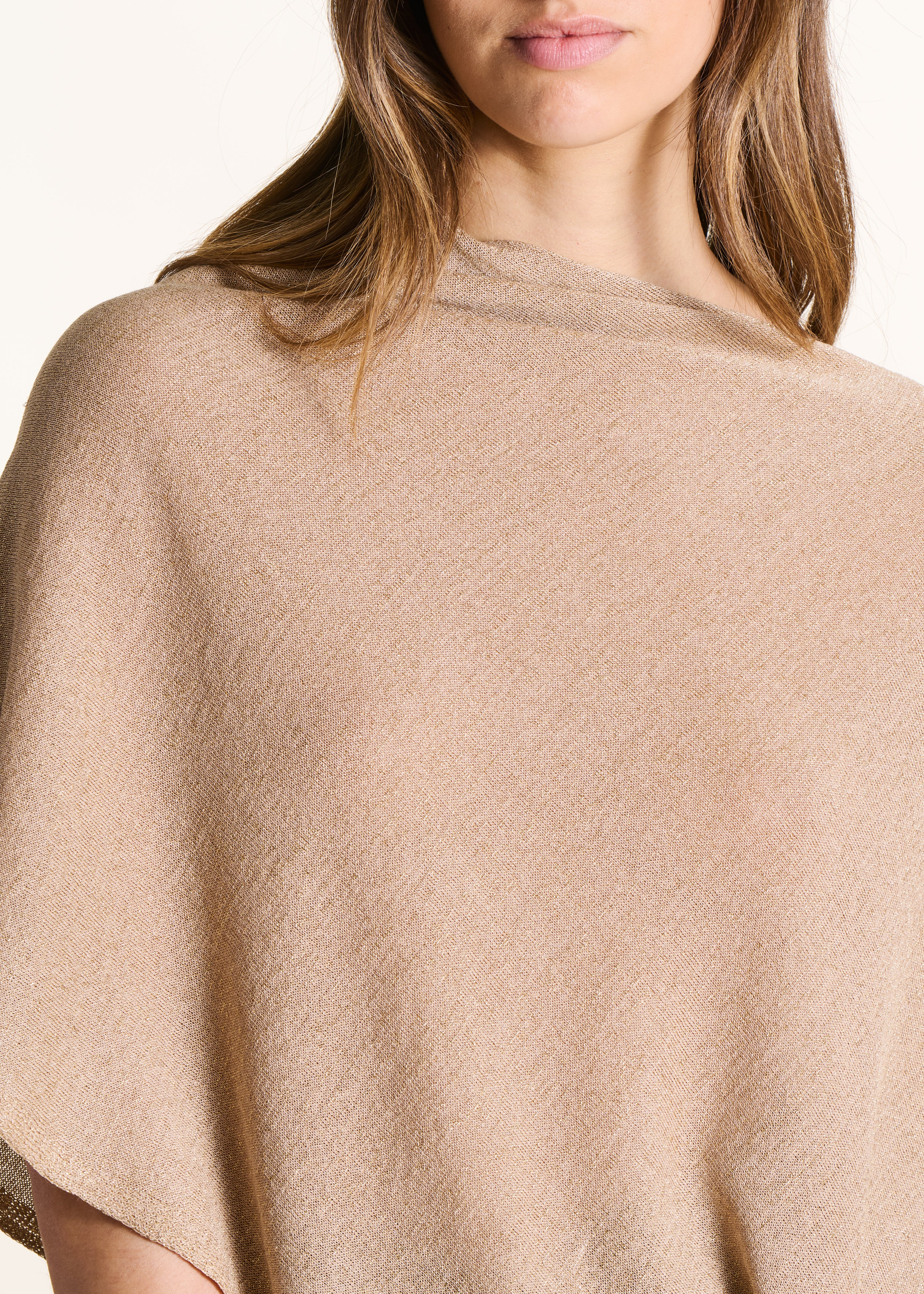 Beige Fine Knit Iridescent Cape Sweater