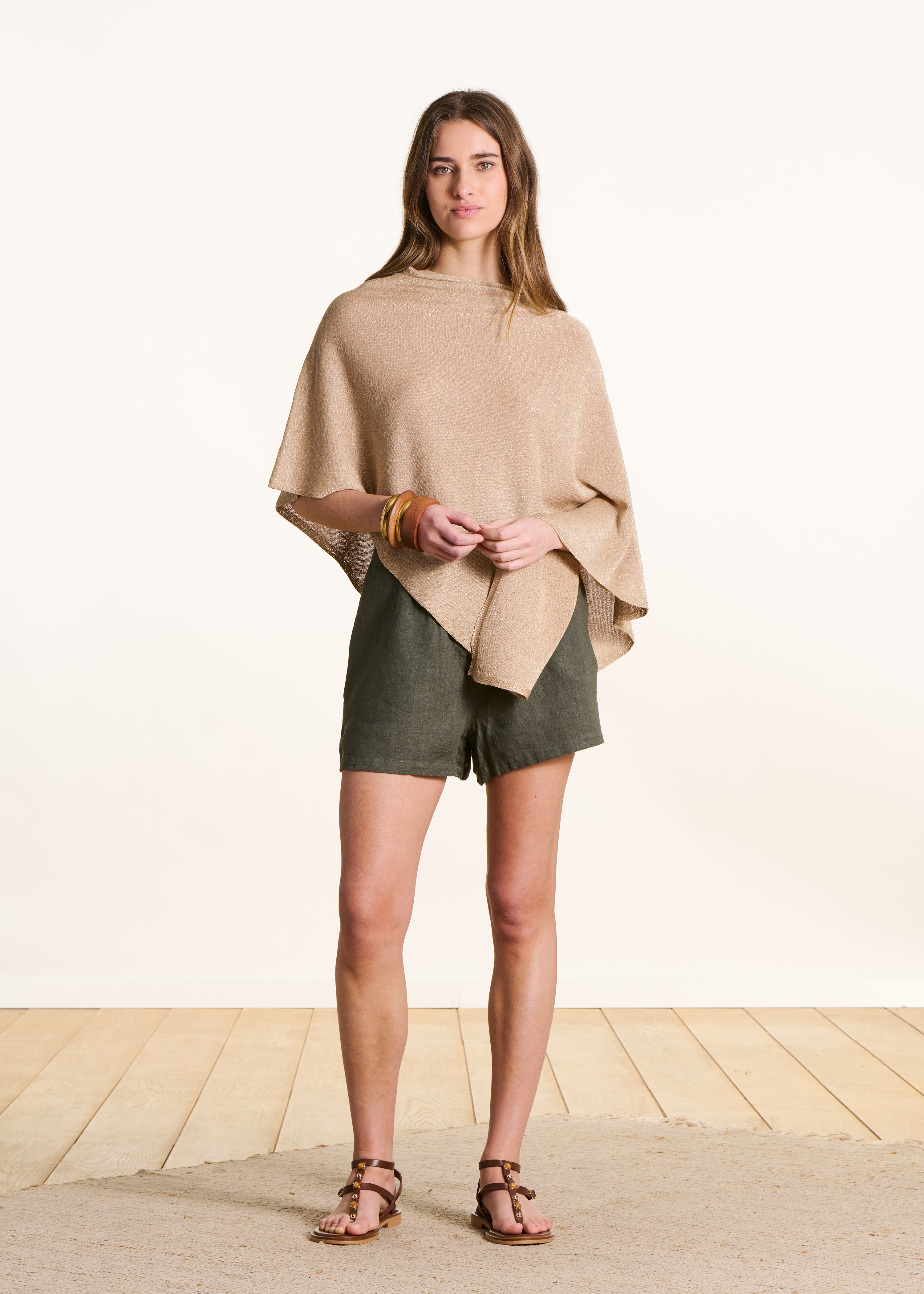 Beige Fine Knit Iridescent Cape Sweater