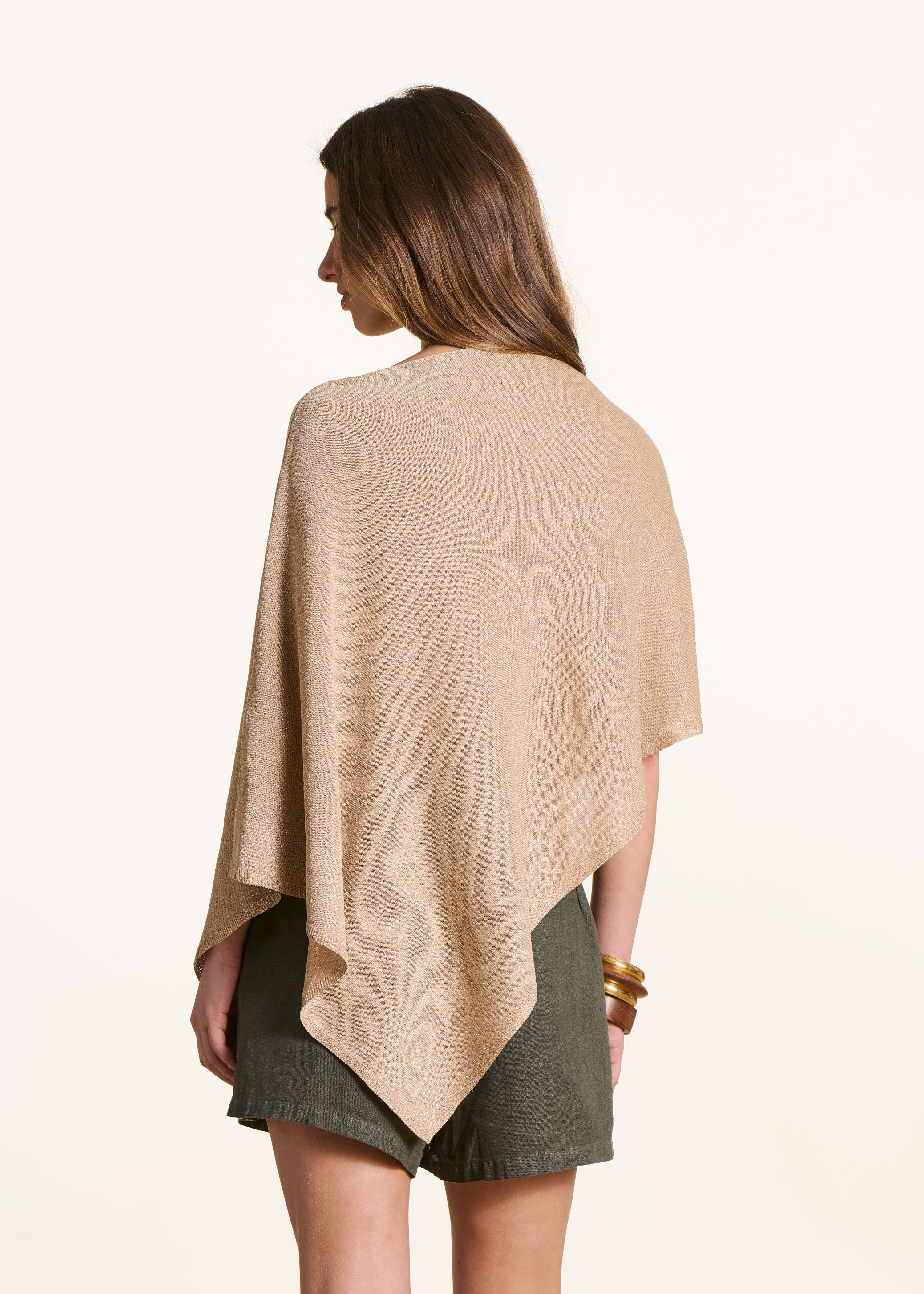 Beige Fine Knit Iridescent Cape Sweater
