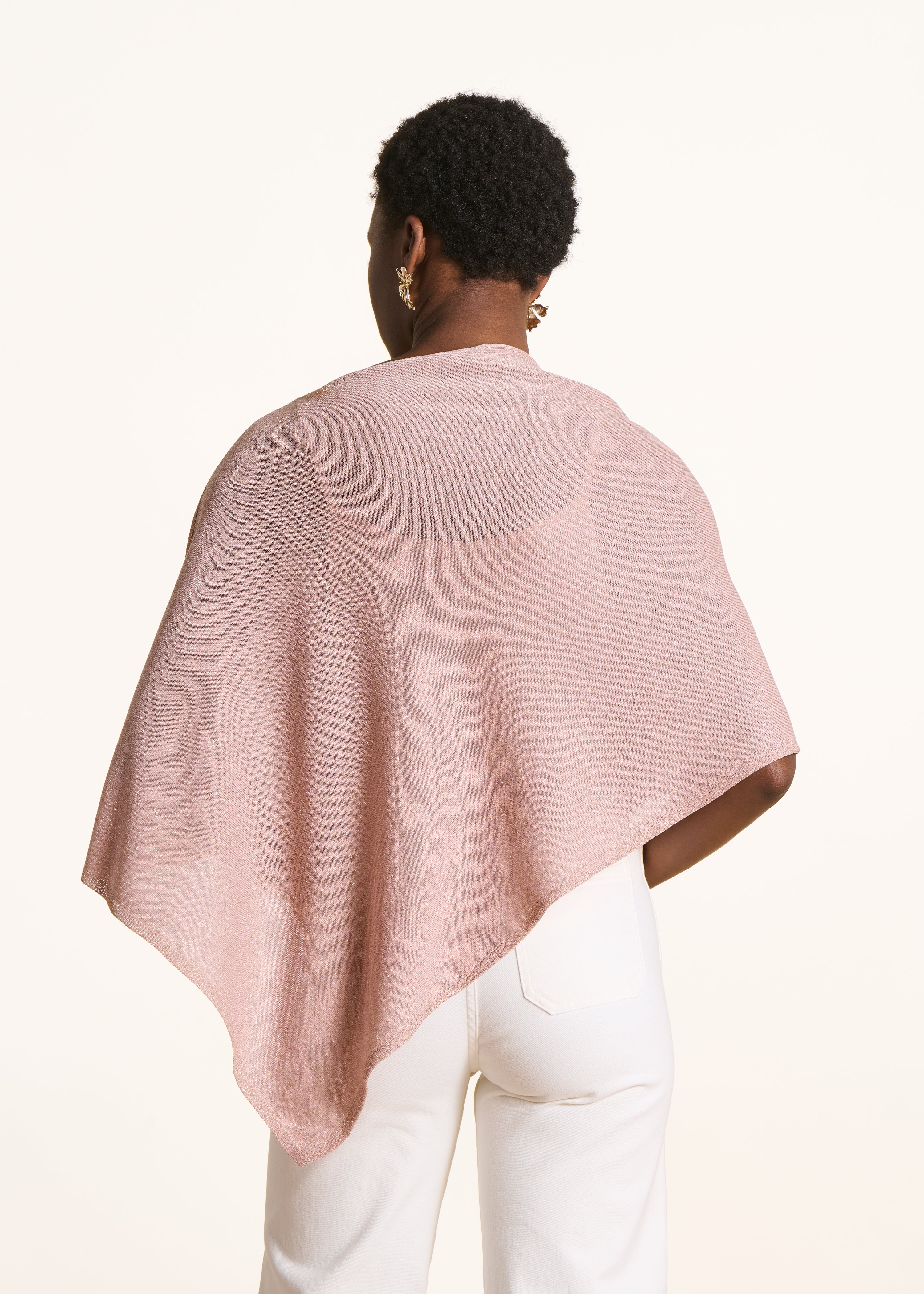 Feinstrick-Cape-Pullover in zartem Rosé mit Schimmer