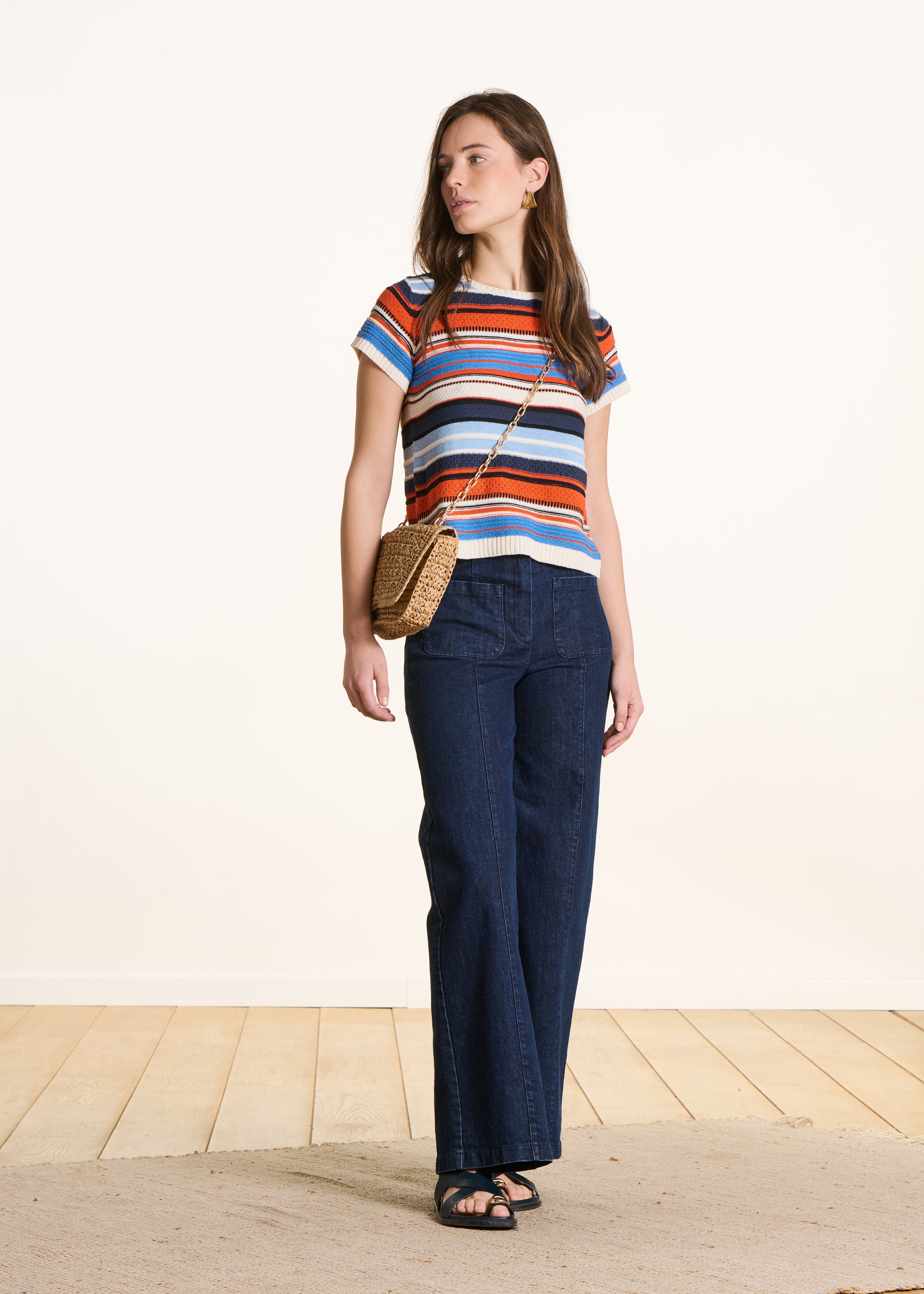 Multicolored Blue and Orange Striped Sweater