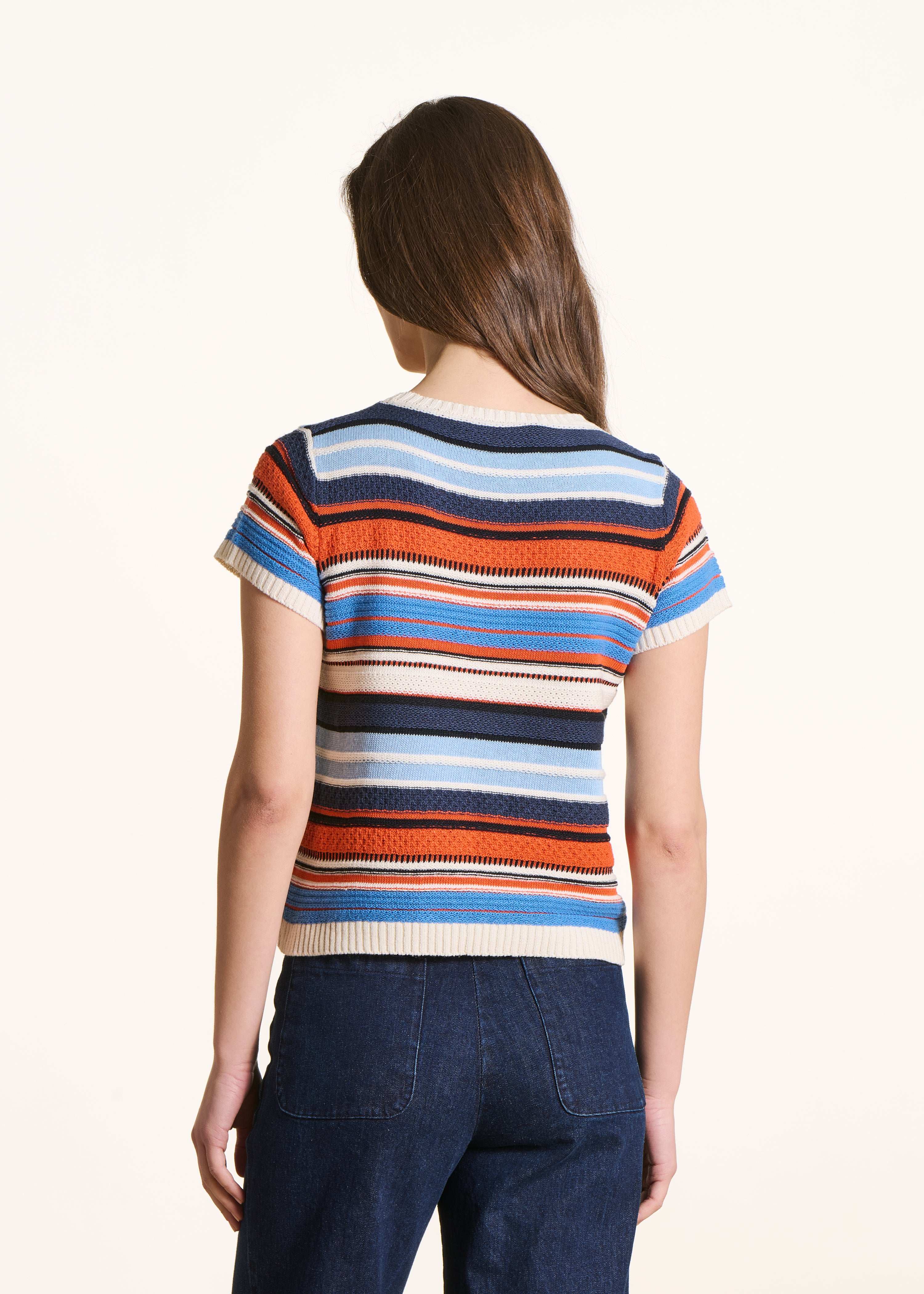 Multicolored Blue and Orange Striped Sweater