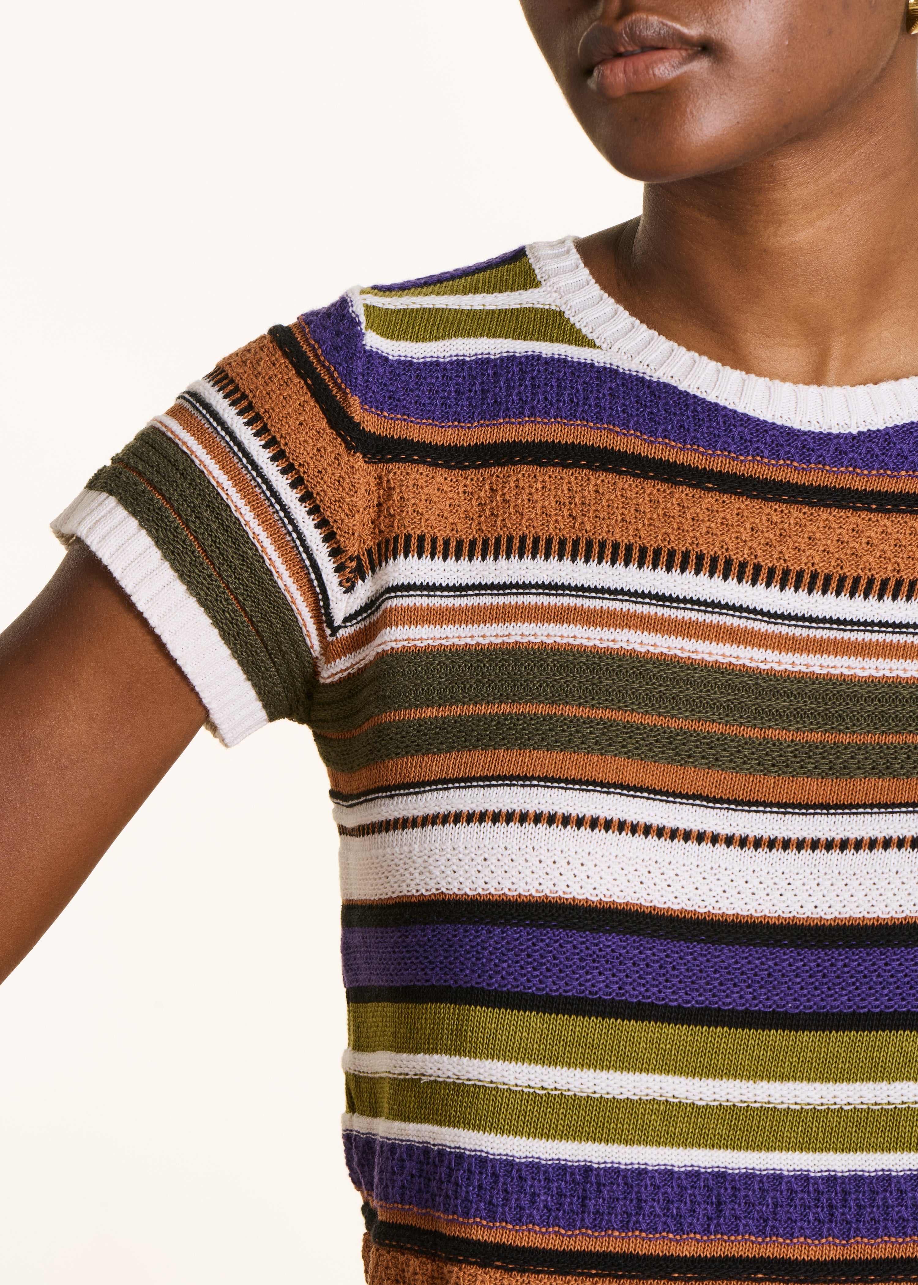 Maglione a righe multicolore kaki e cammello
