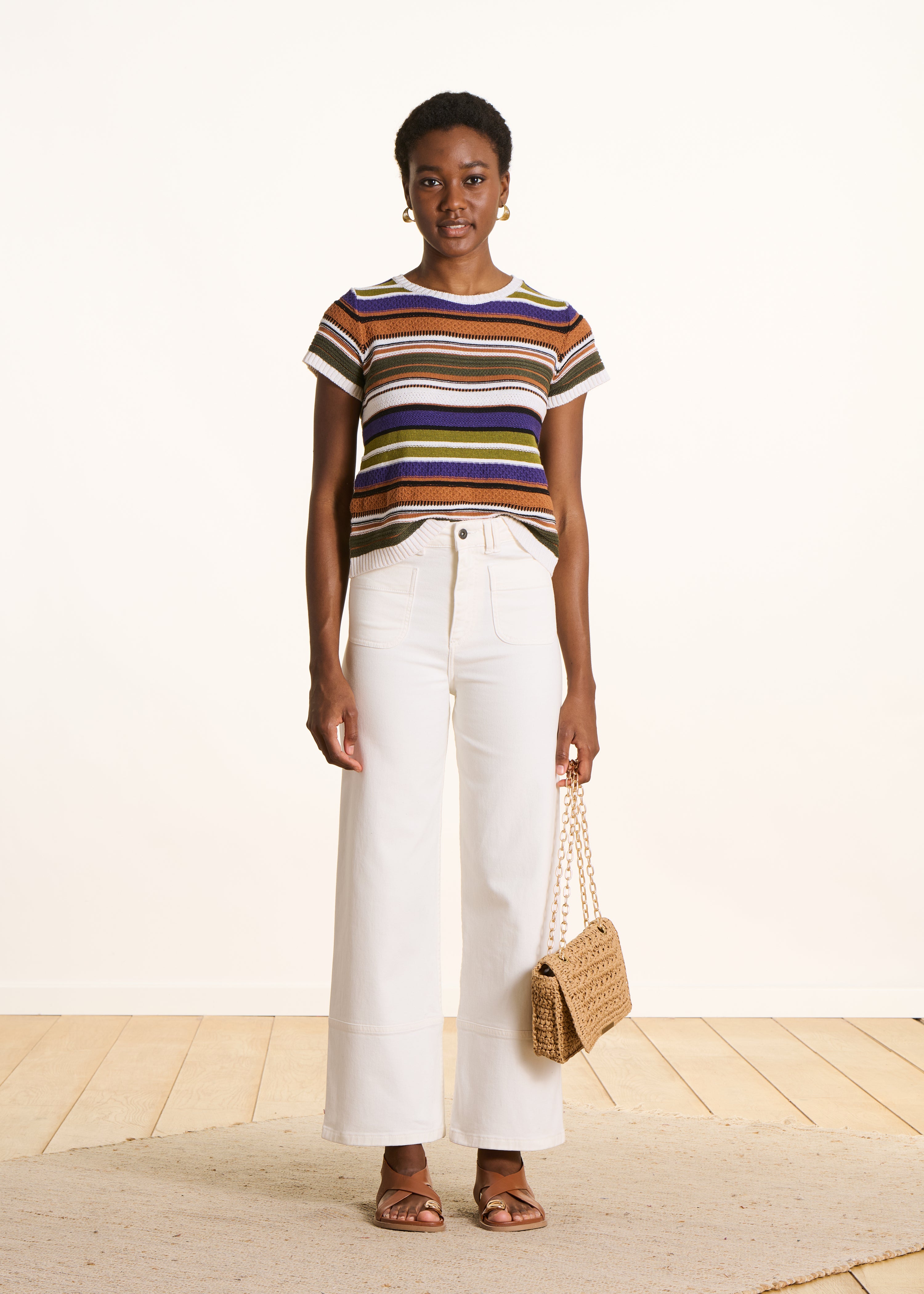 Maglione a righe multicolore kaki e cammello