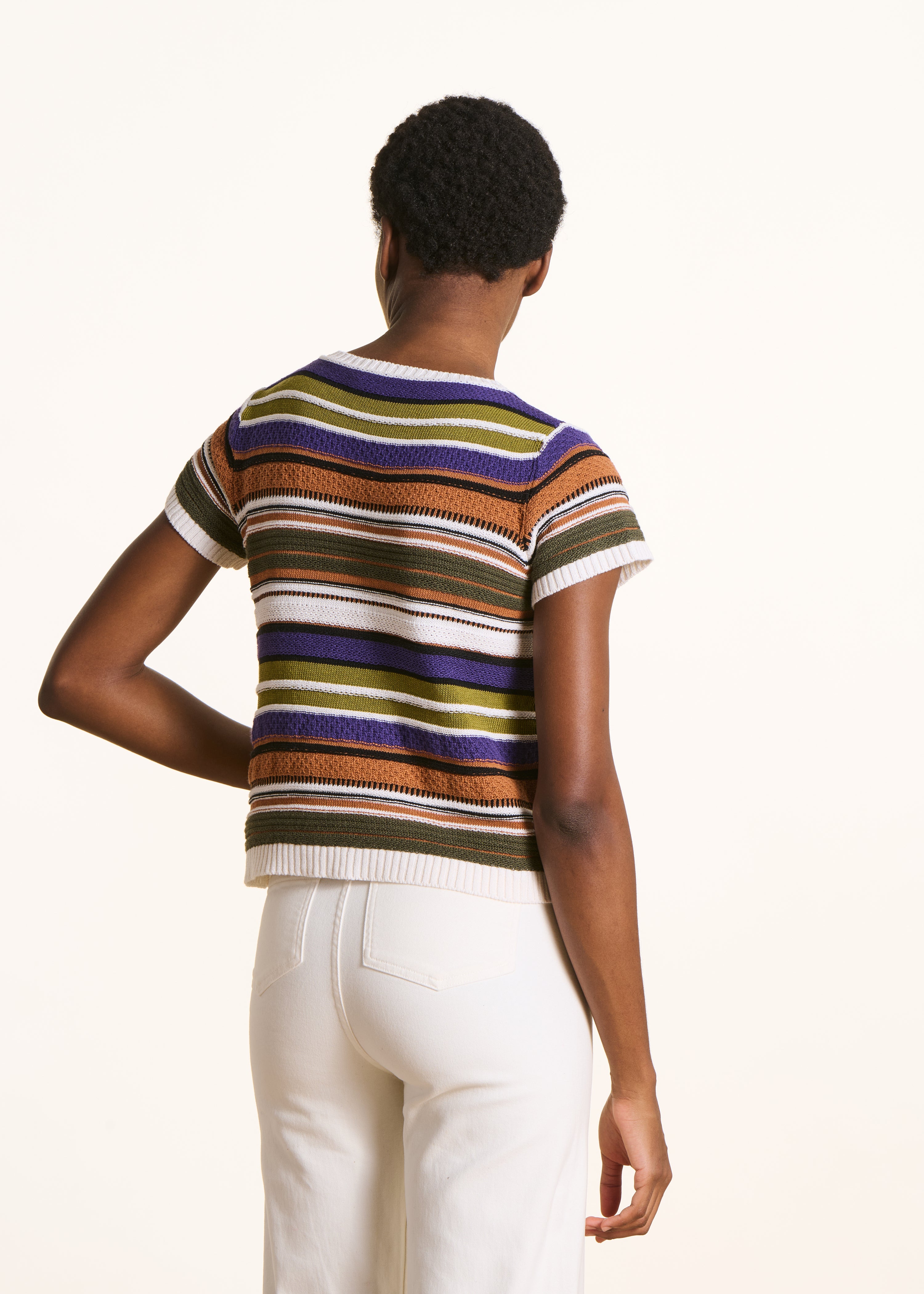 Maglione a righe multicolore kaki e cammello