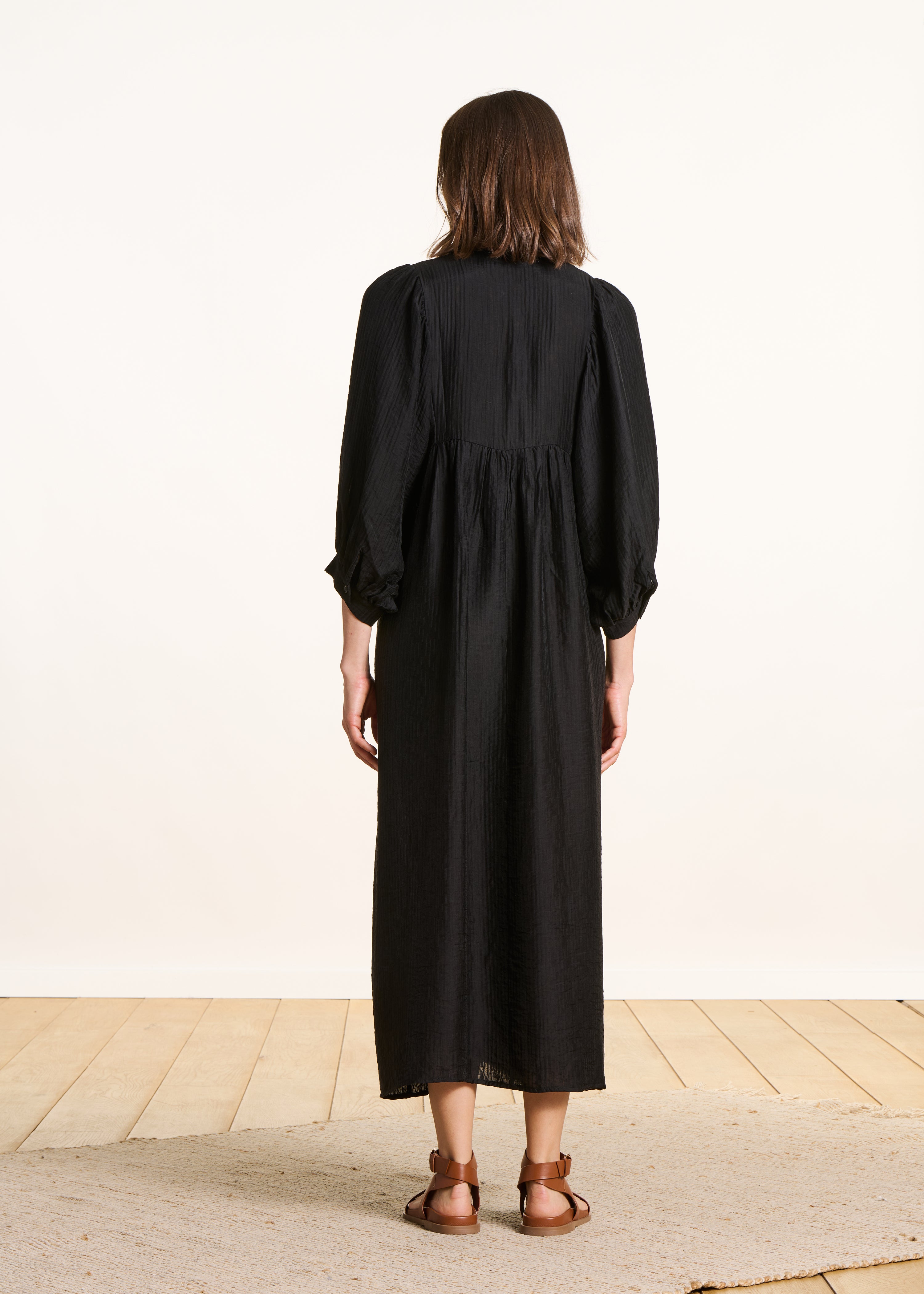 Black loose long dress with 3/4 sleeves