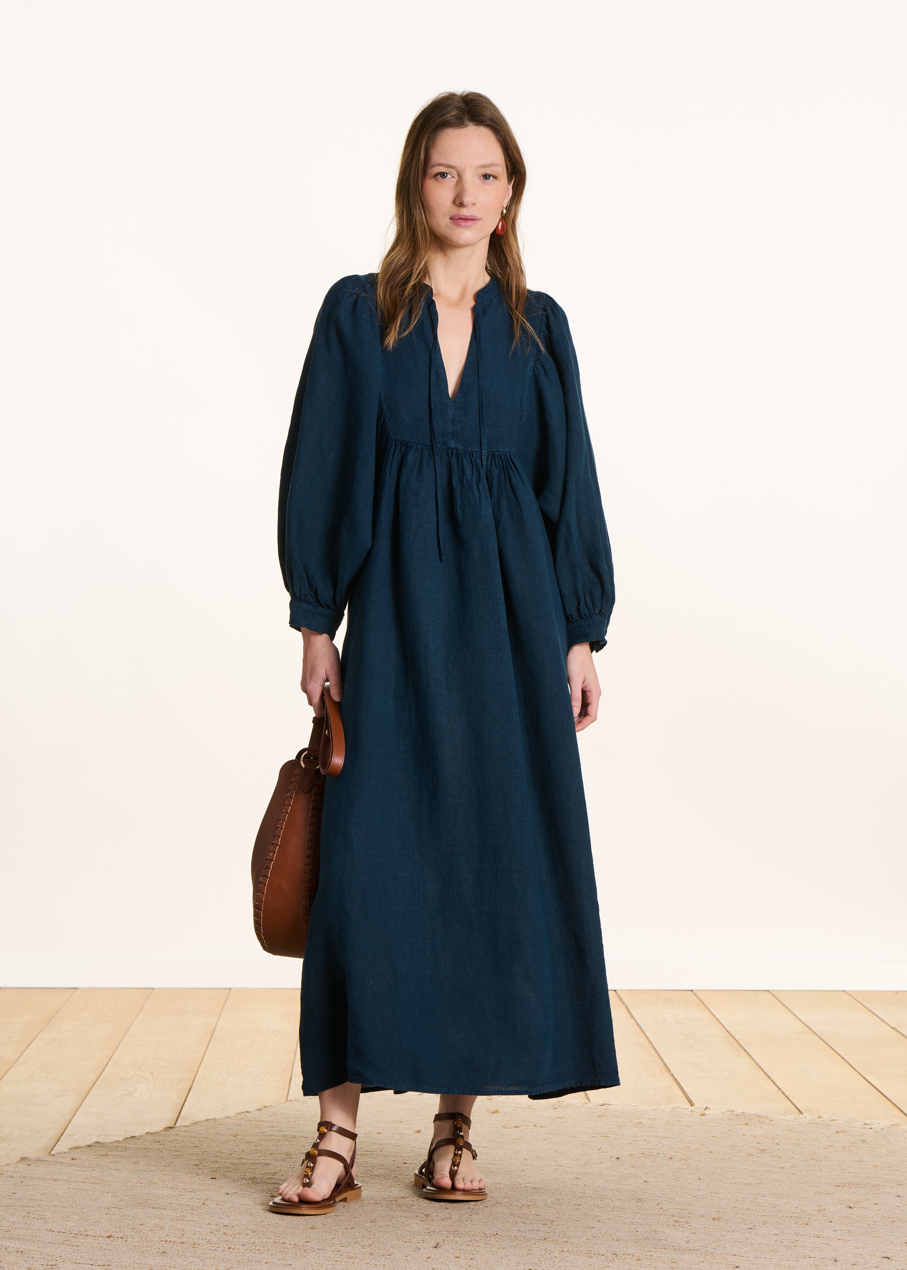 blue linen dress Long petrol with long sleeves Finola One Shoulder Sweater MerchFabric:HOTFIX MESH Size:EU48