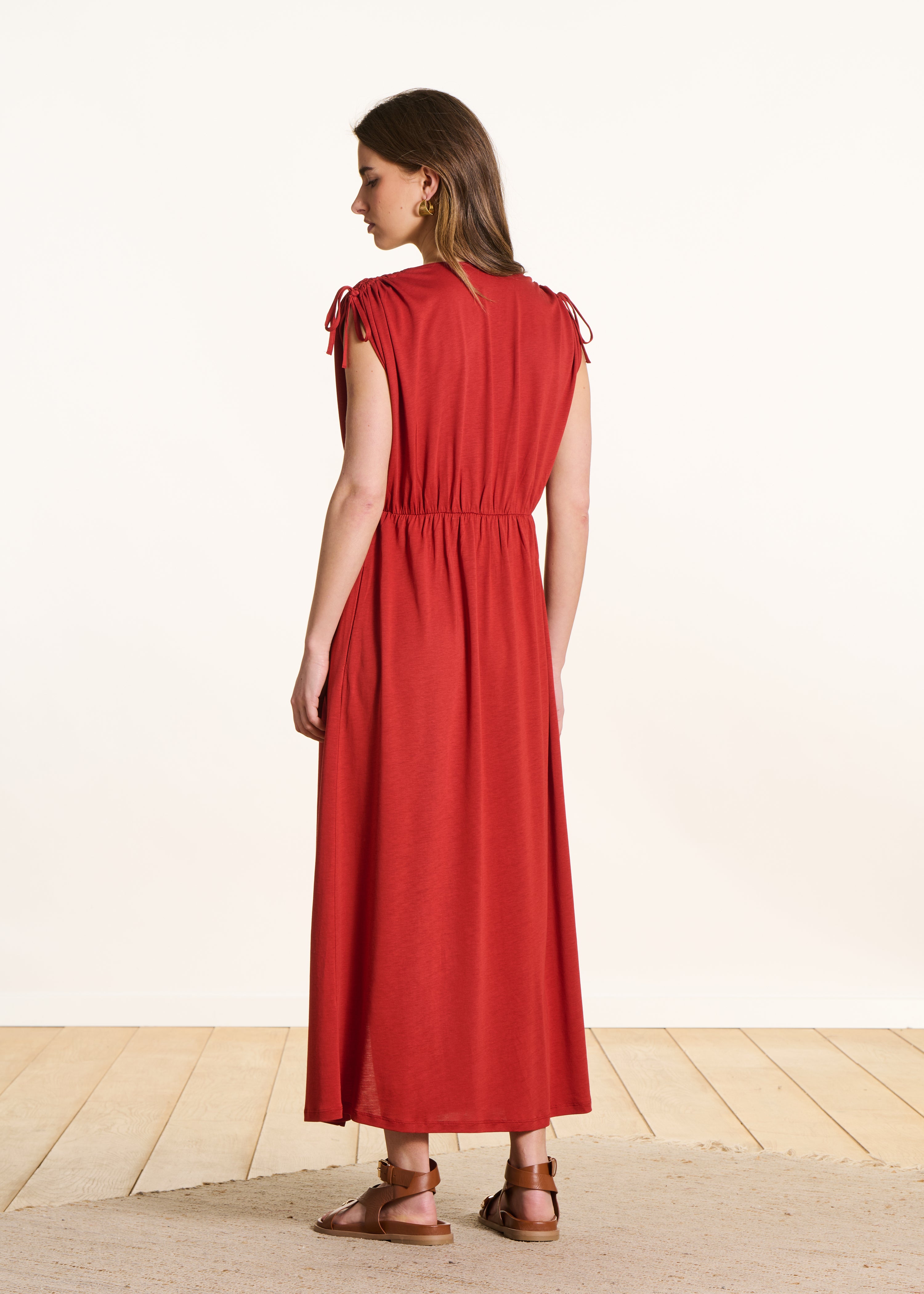 Red long lyocell dress