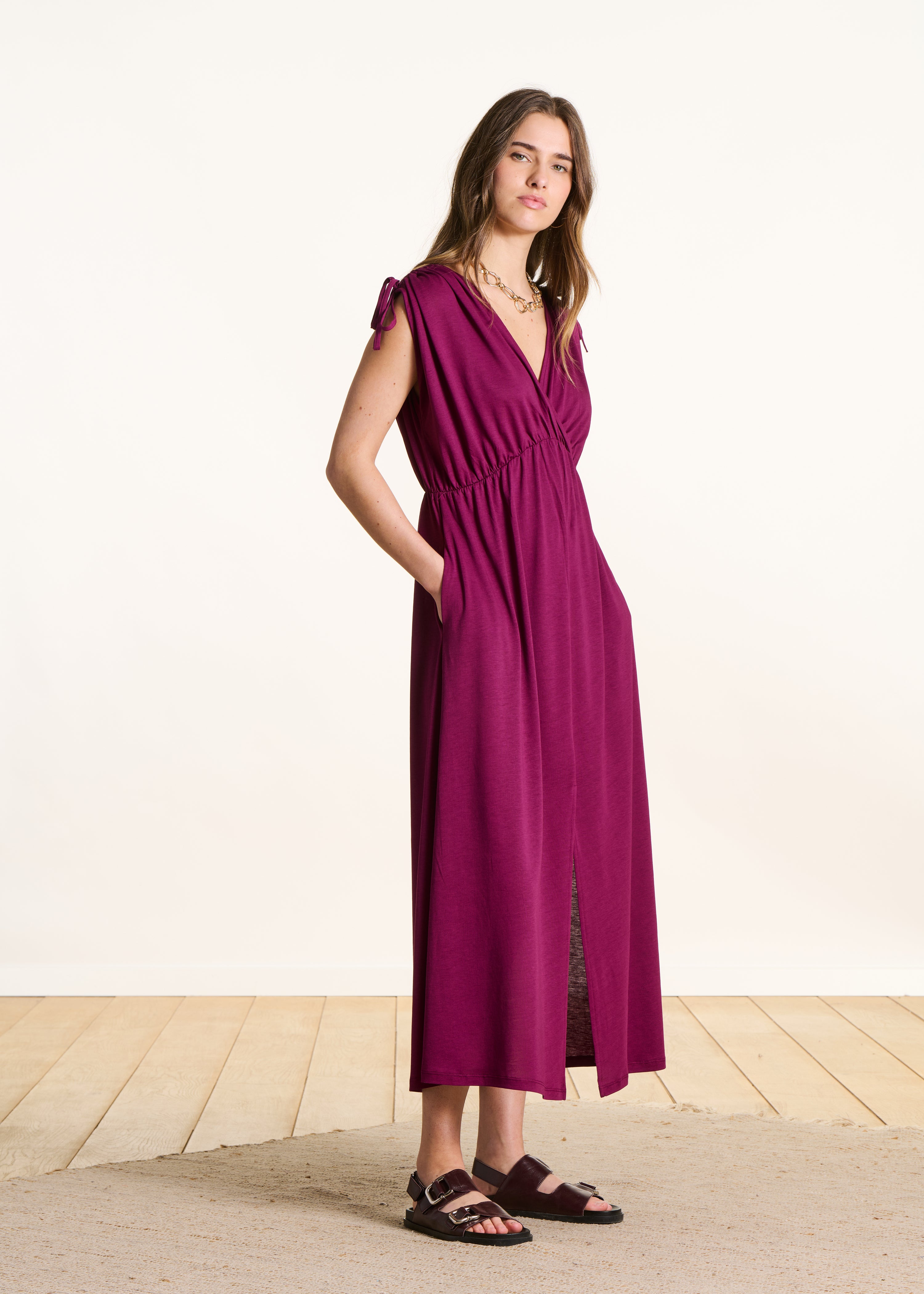 Robe longue violette en lyocell