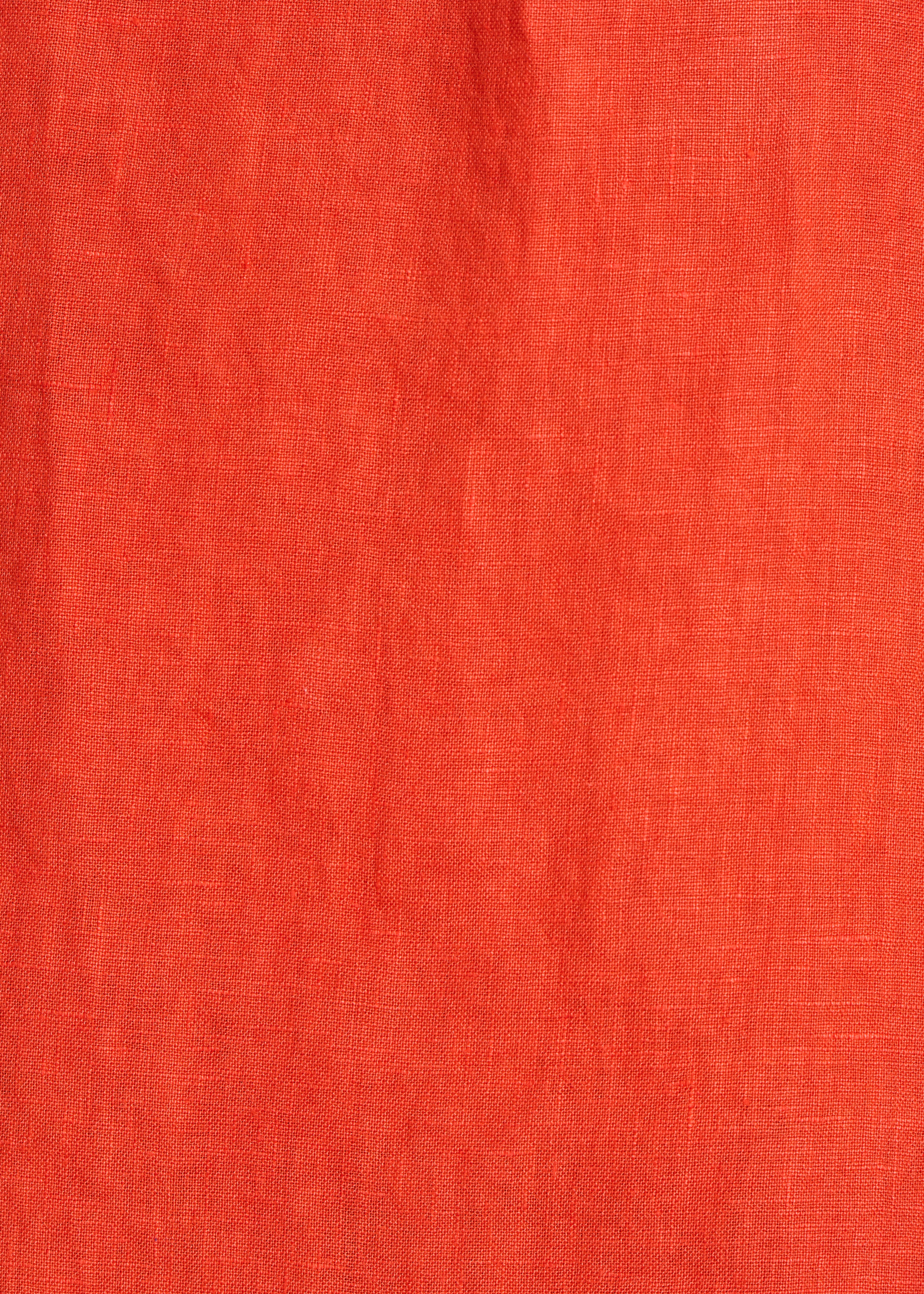 Loose short orange linen dress with V-neck